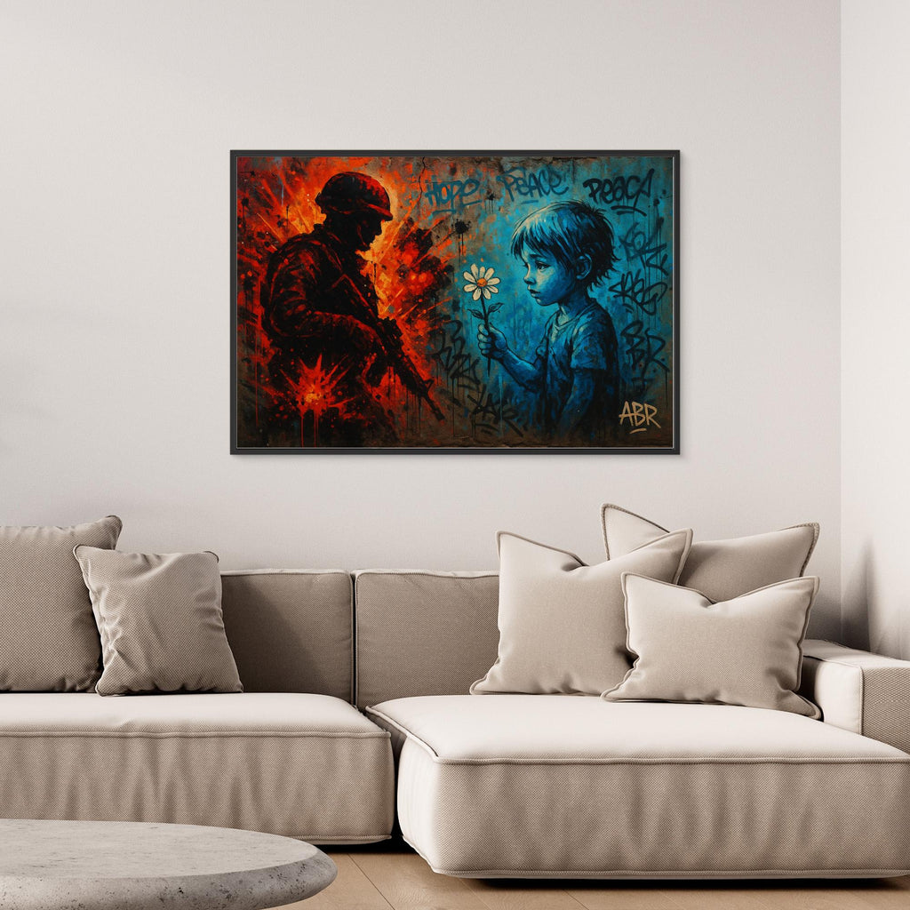 Peace vs War Canvas Wall Art – Graffiti Style Statement Print