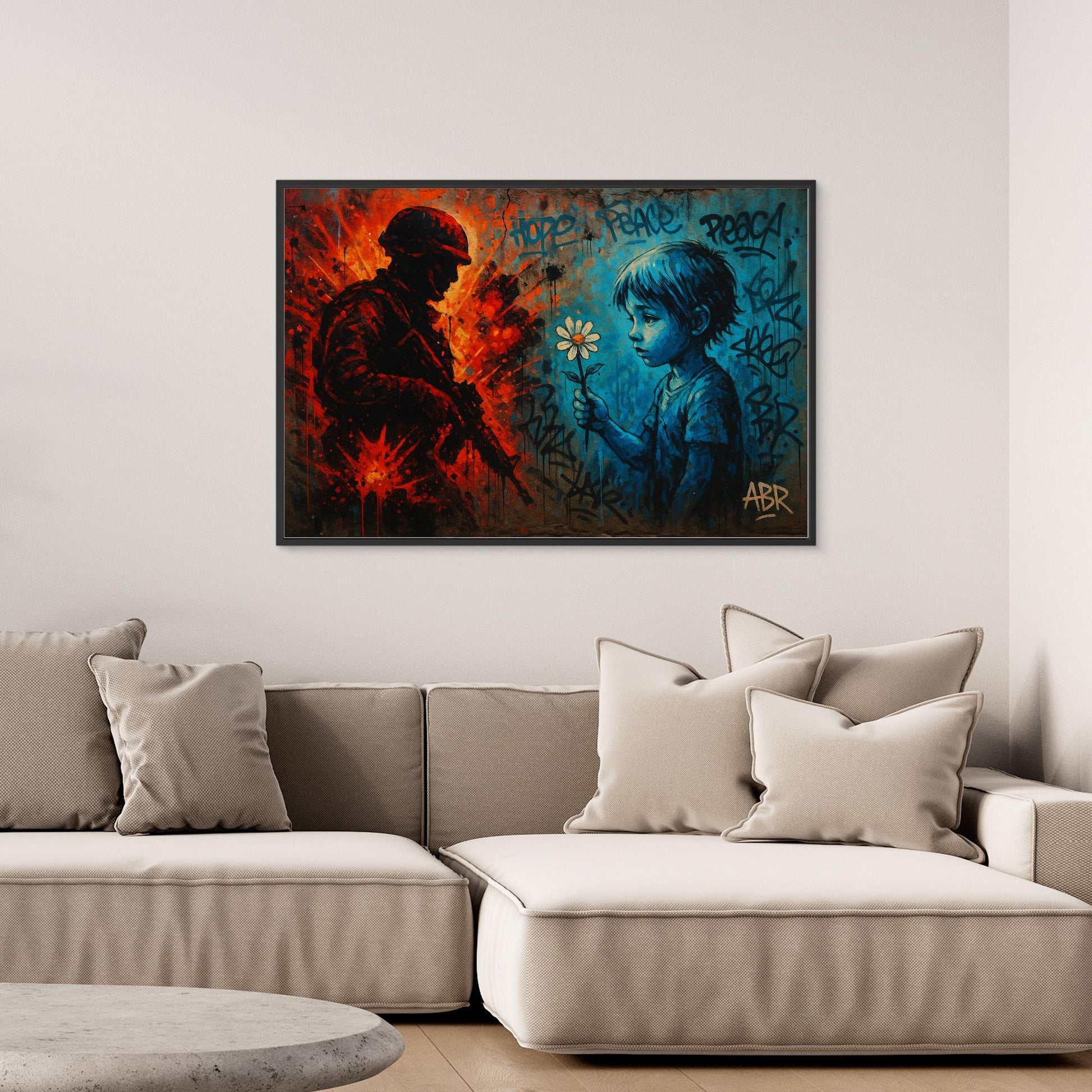 Peace vs War Canvas Wall Art – Graffiti Style Statement Print