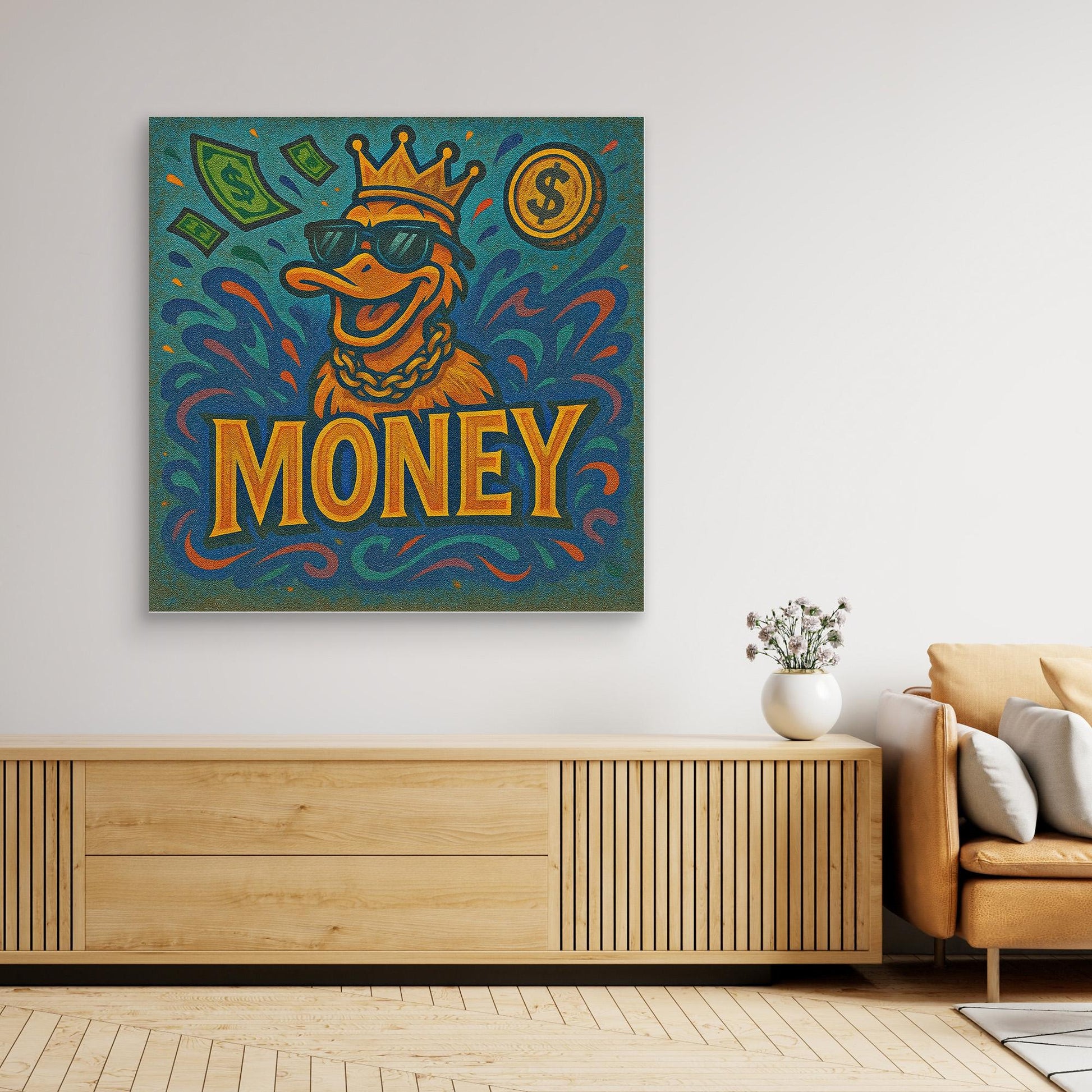 Rich Duck Vibes – Graffiti Style Money Art Print on Canvas | Hip-Hop Street Art Wall Decor