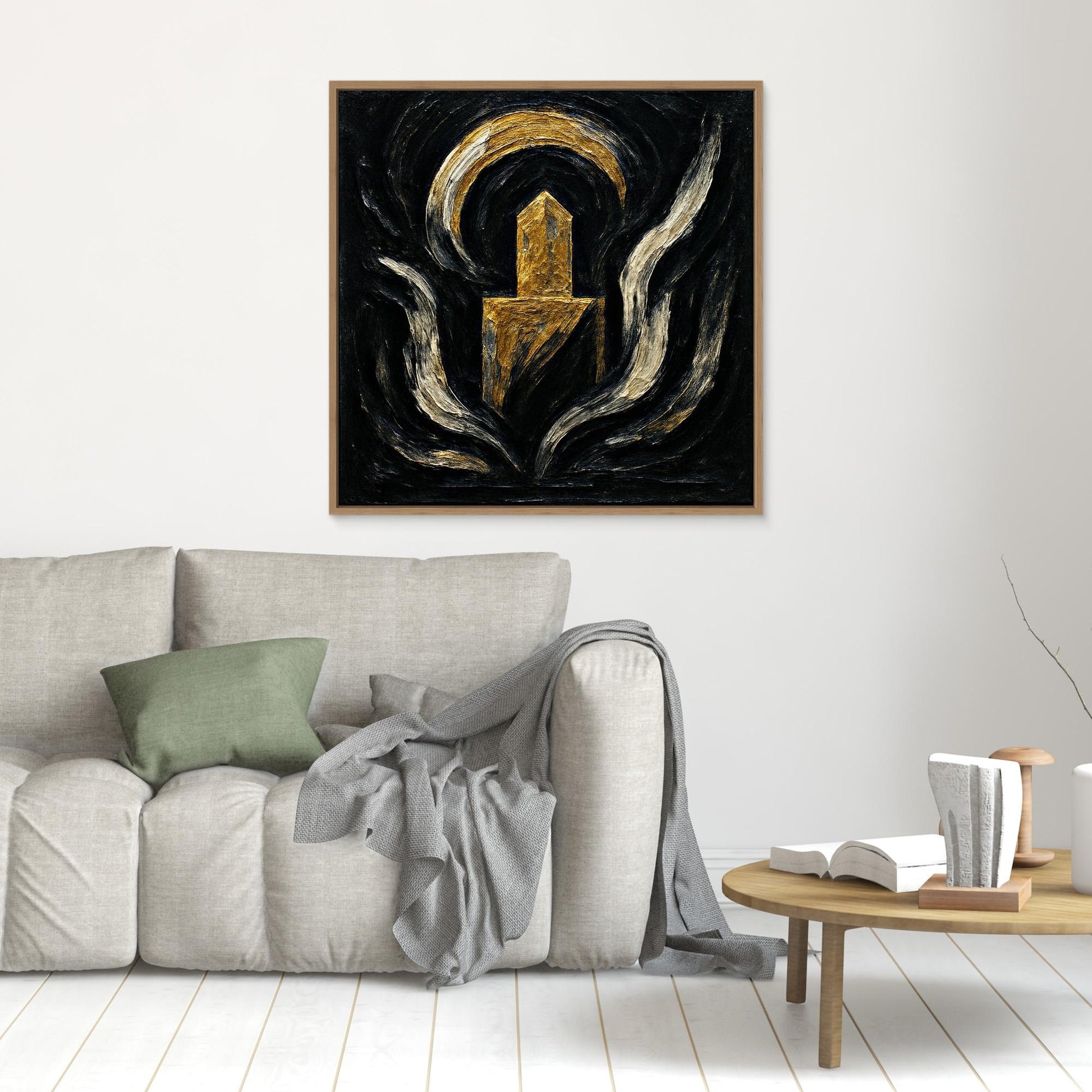 Abstract Monument Canvas Wall Art in Black and Gold