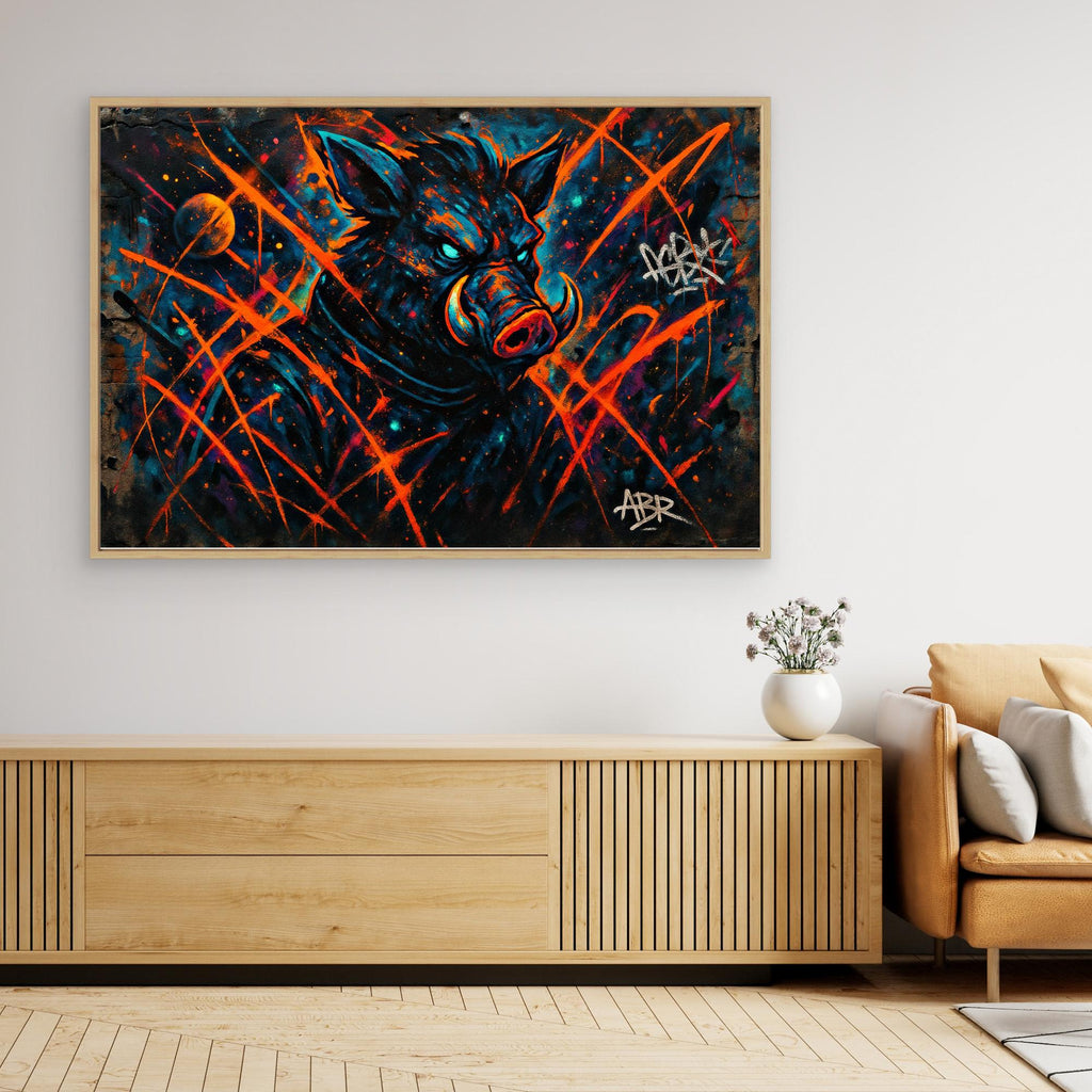 Space Boar Canvas Wall Art – Neon Graffiti Style