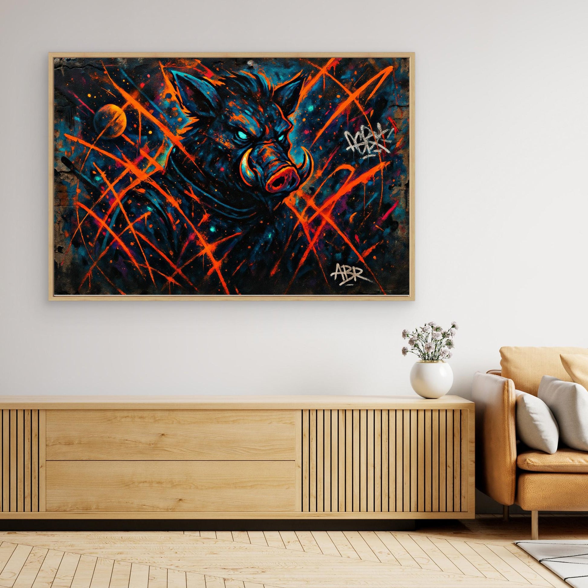 Space Boar Canvas Wall Art – Neon Graffiti Style