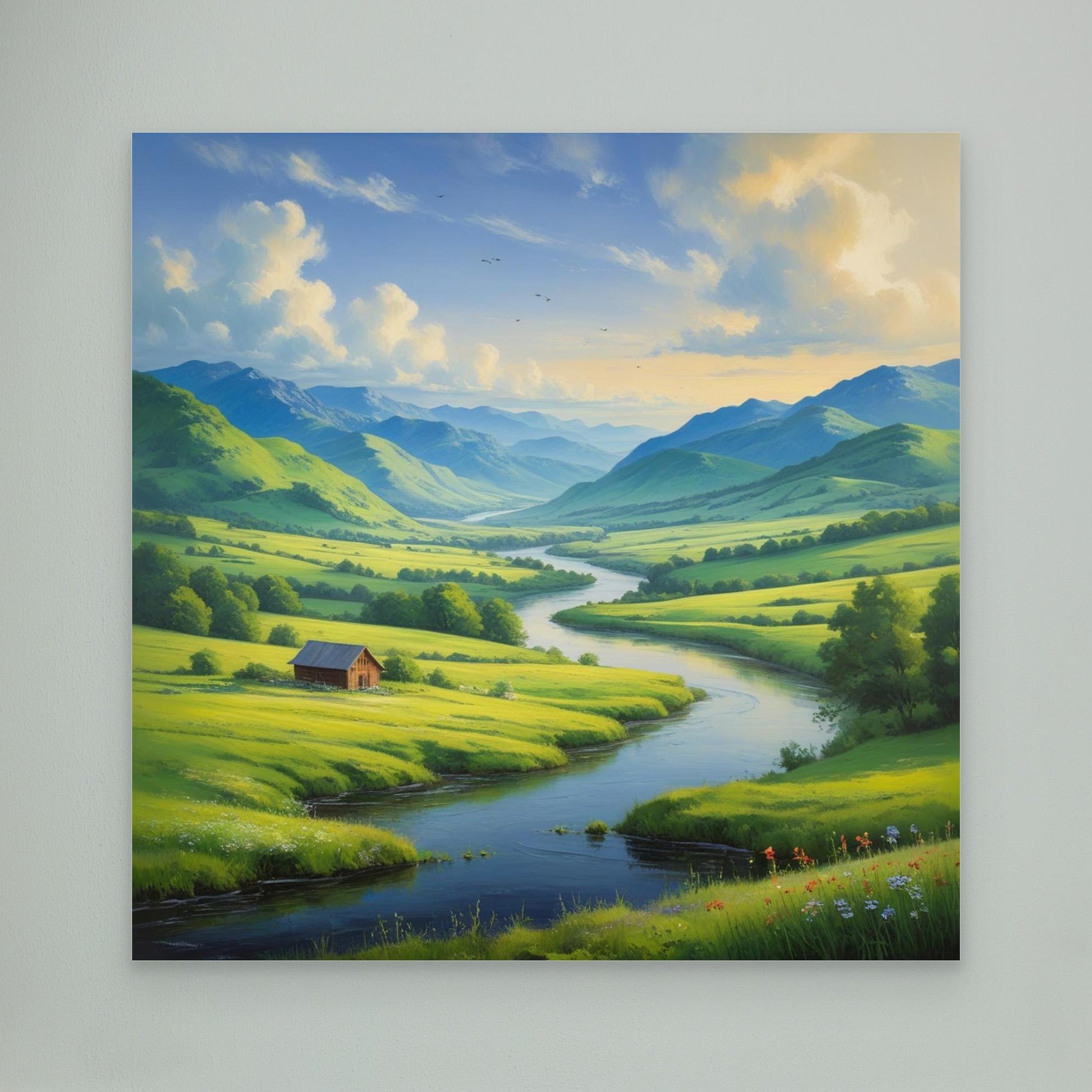Valley of Light – Peaceful Mountain River Landscape Canvas