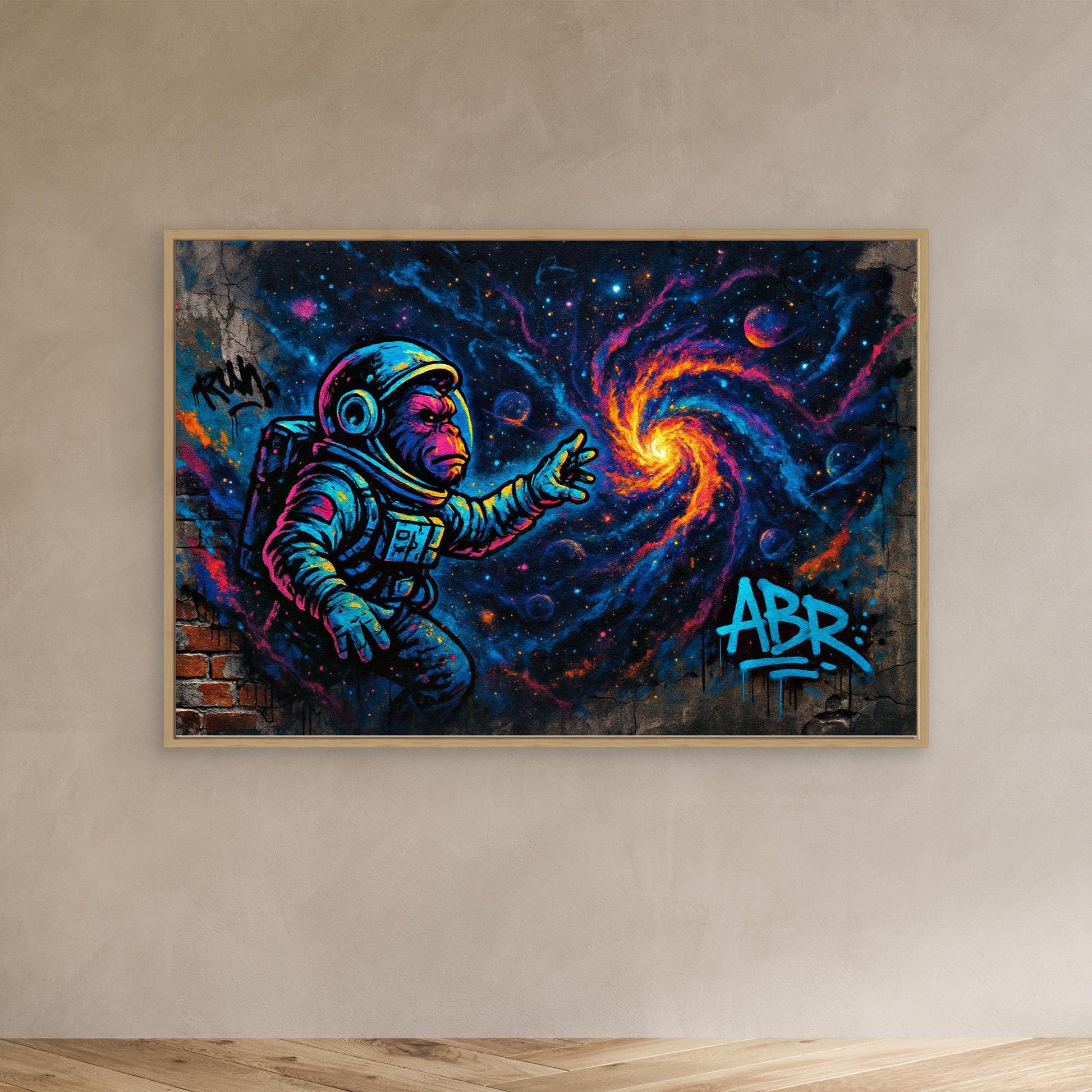 Astronaut Ape Canvas Wall Art – Neon Space Graffiti Print
