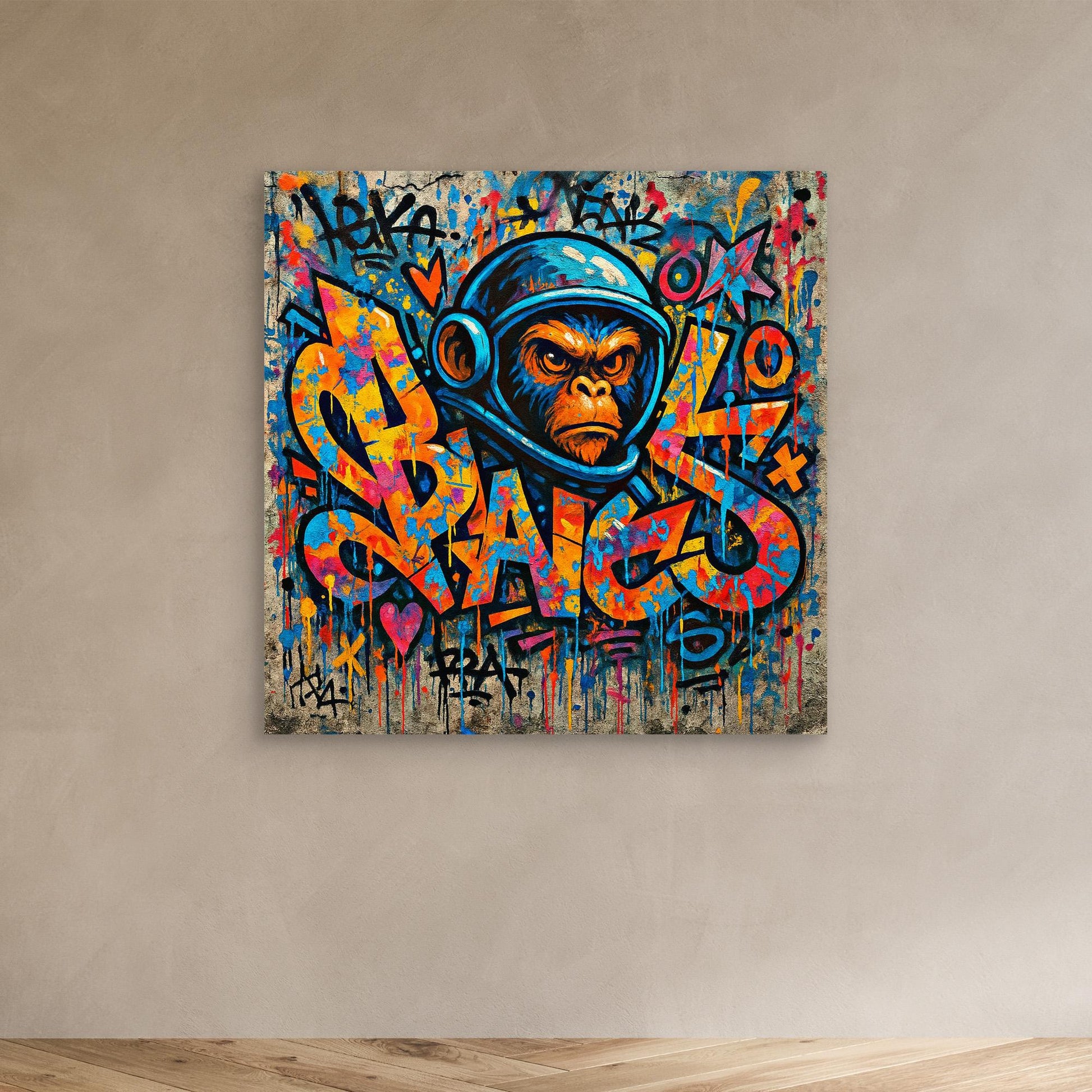 🧠🔥 Urban Space Ape | Bold Graffiti Monkey Canvas Wall Art – Street Style Pop Art Print