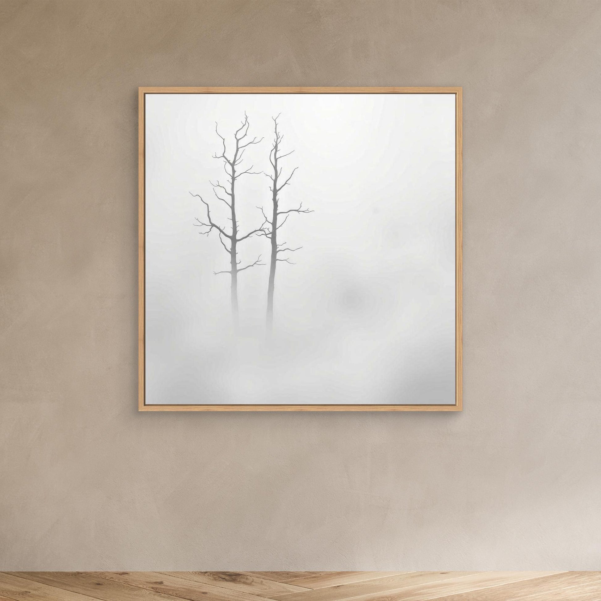 Echoes in the Fog – Minimalist Black and White Nature Canvas Art | Misty Trees Wall Decor
