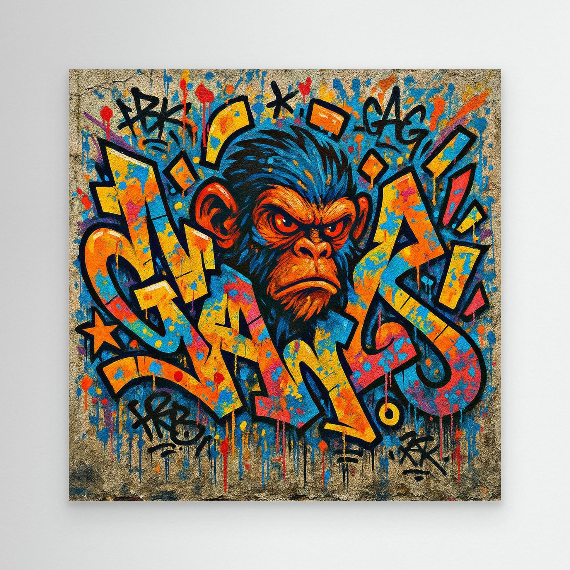Graffiti Monkey Rage – Bold Urban Street Art Canvas Print | Colorful Pop Culture Wall Decor
