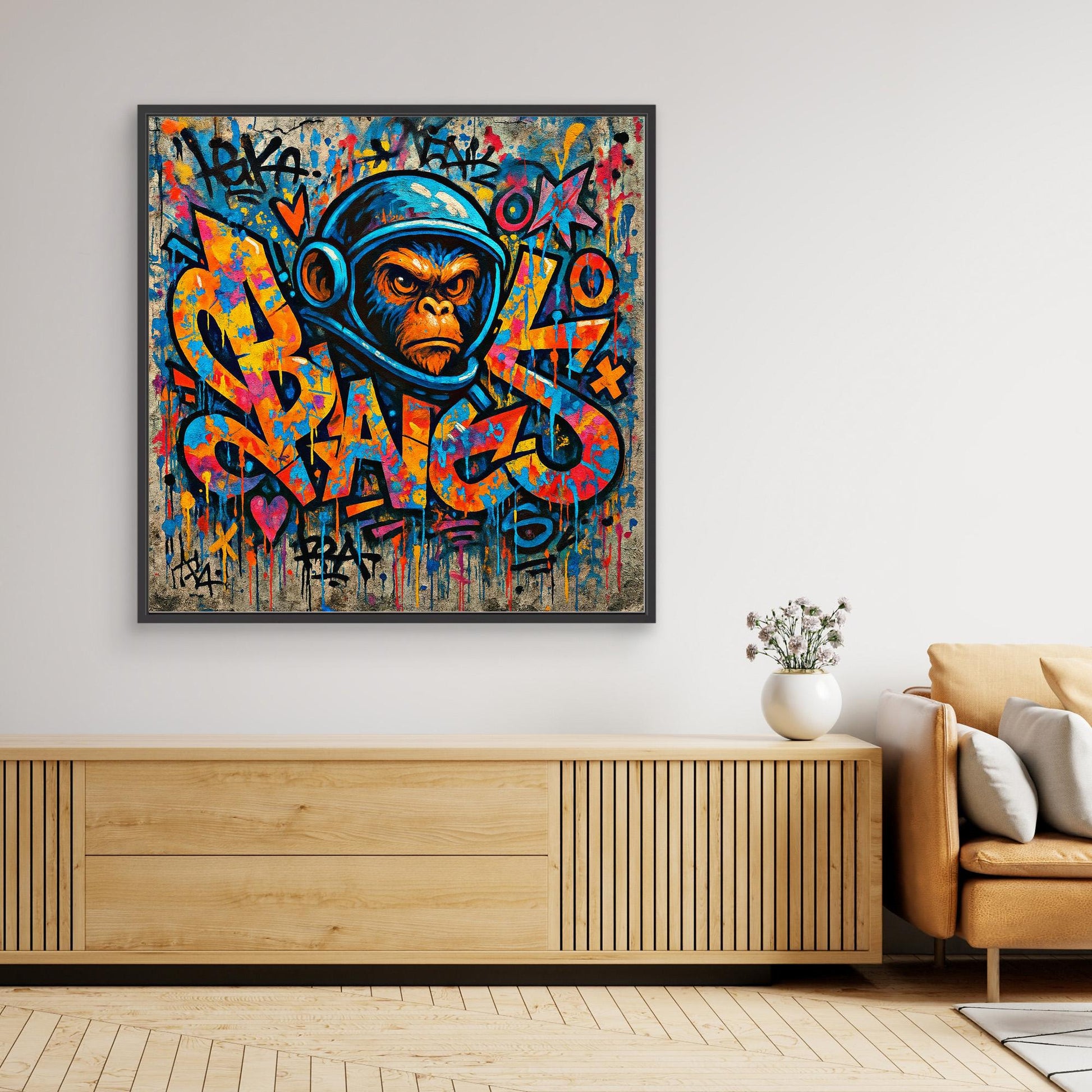 🧠🔥 Urban Space Ape | Bold Graffiti Monkey Canvas Wall Art – Street Style Pop Art Print