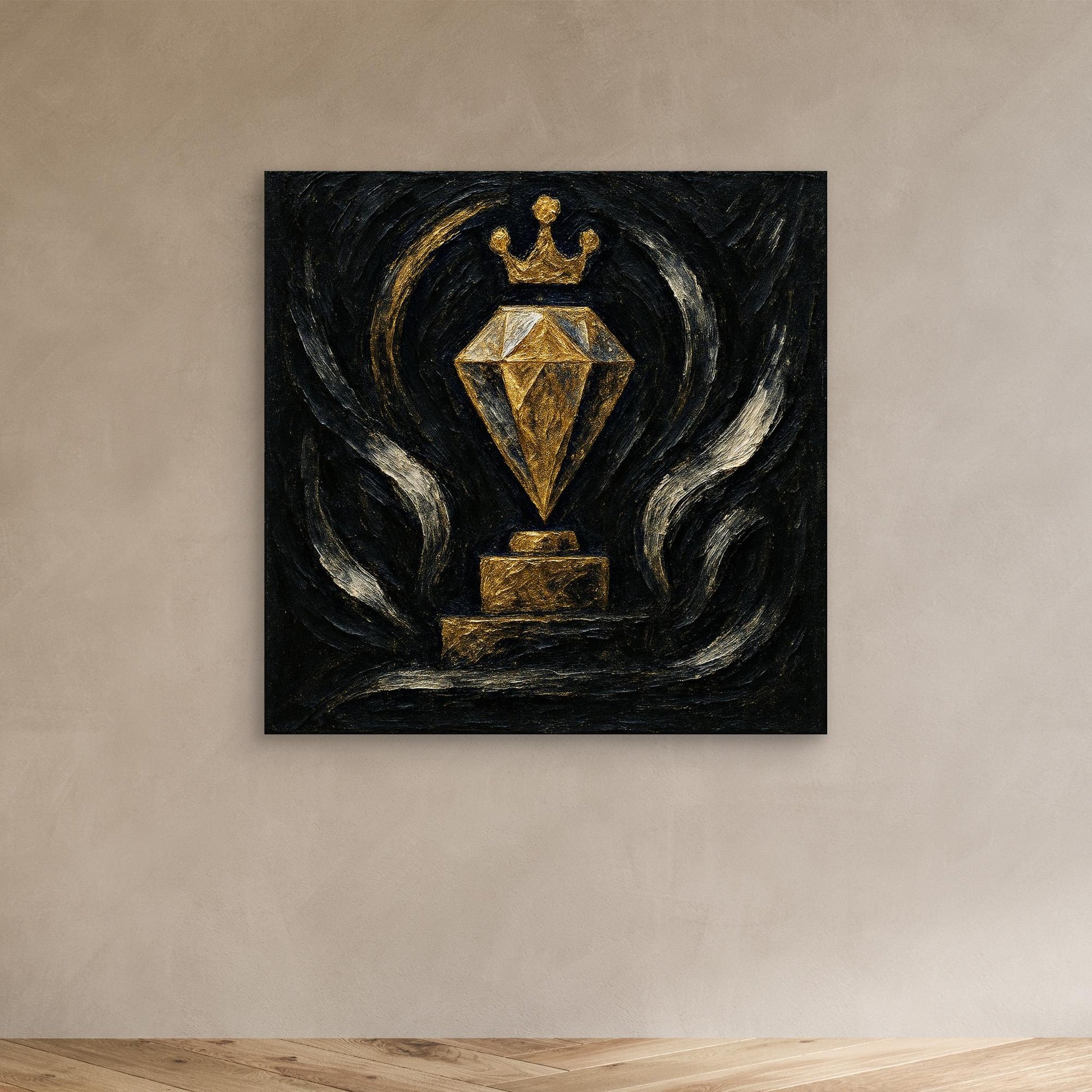 Gold Crowned Diamond – Abstract Canvas Wall Art in Black & Gold