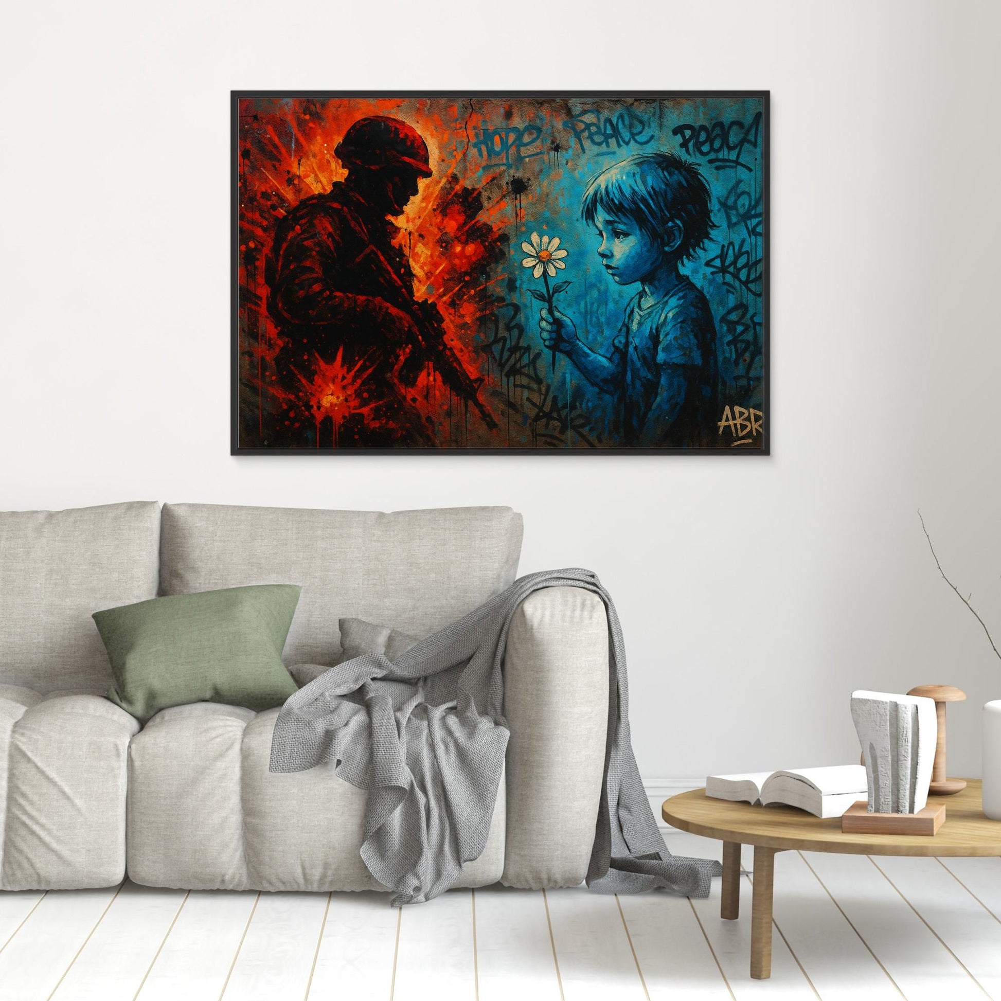 Peace vs War Canvas Wall Art – Graffiti Style Statement Print