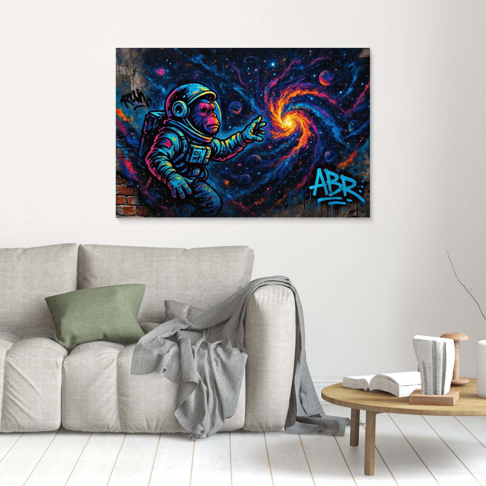 Astronaut Ape Canvas Wall Art – Neon Space Graffiti Print