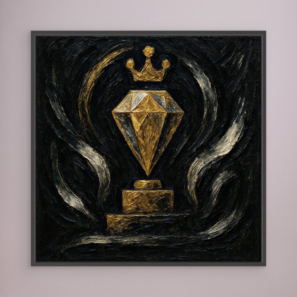 Gold Crowned Diamond – Abstract Canvas Wall Art in Black & Gold