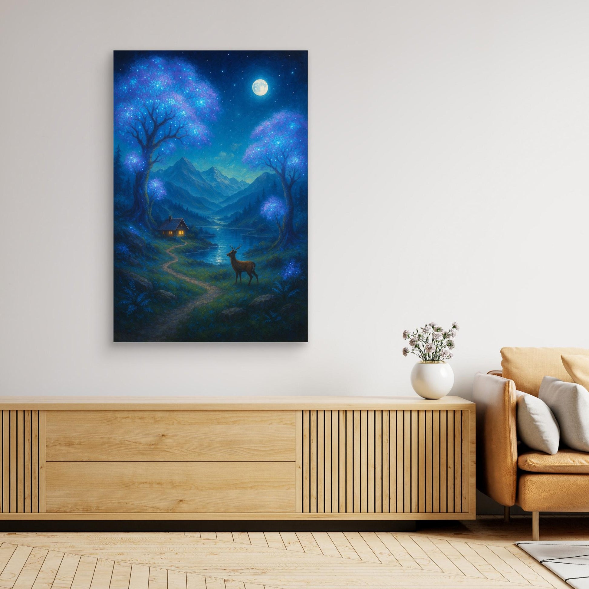 Moonlit Forest Dreams – Enchanted Night Landscape Canvas Wall Art Print