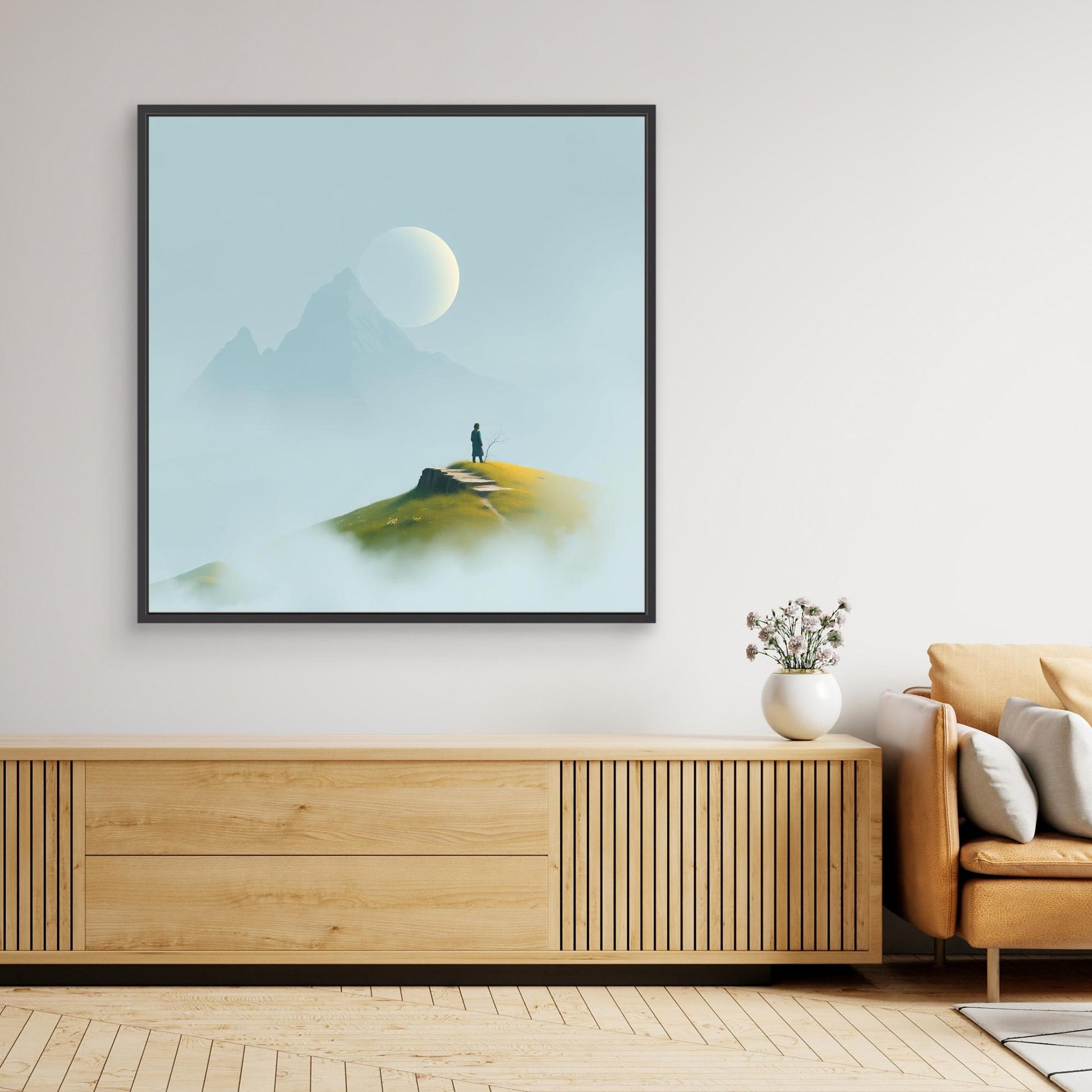Solitude in the Mist – Minimalist Mountain Landscape Canvas Wall Art