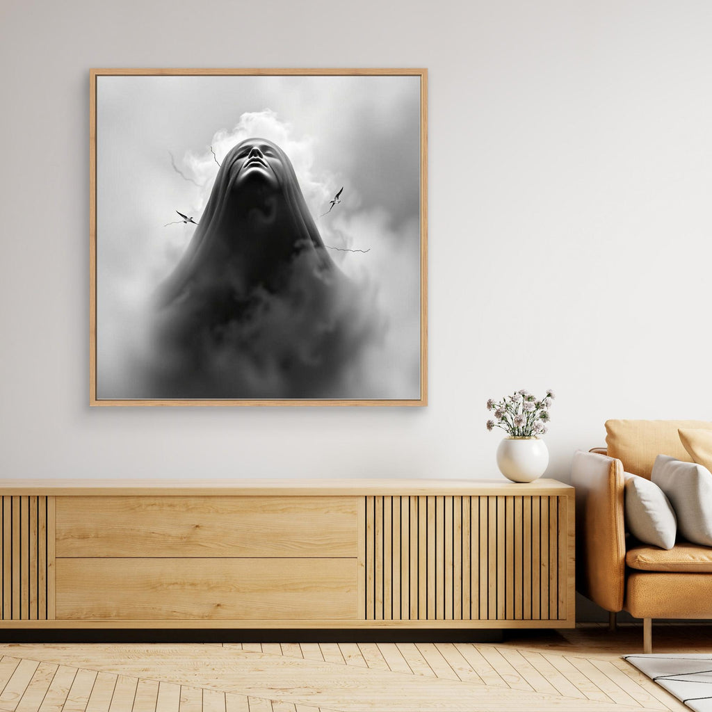 Ascension Through the Storm – Surreal Black and White Canvas Wall Art