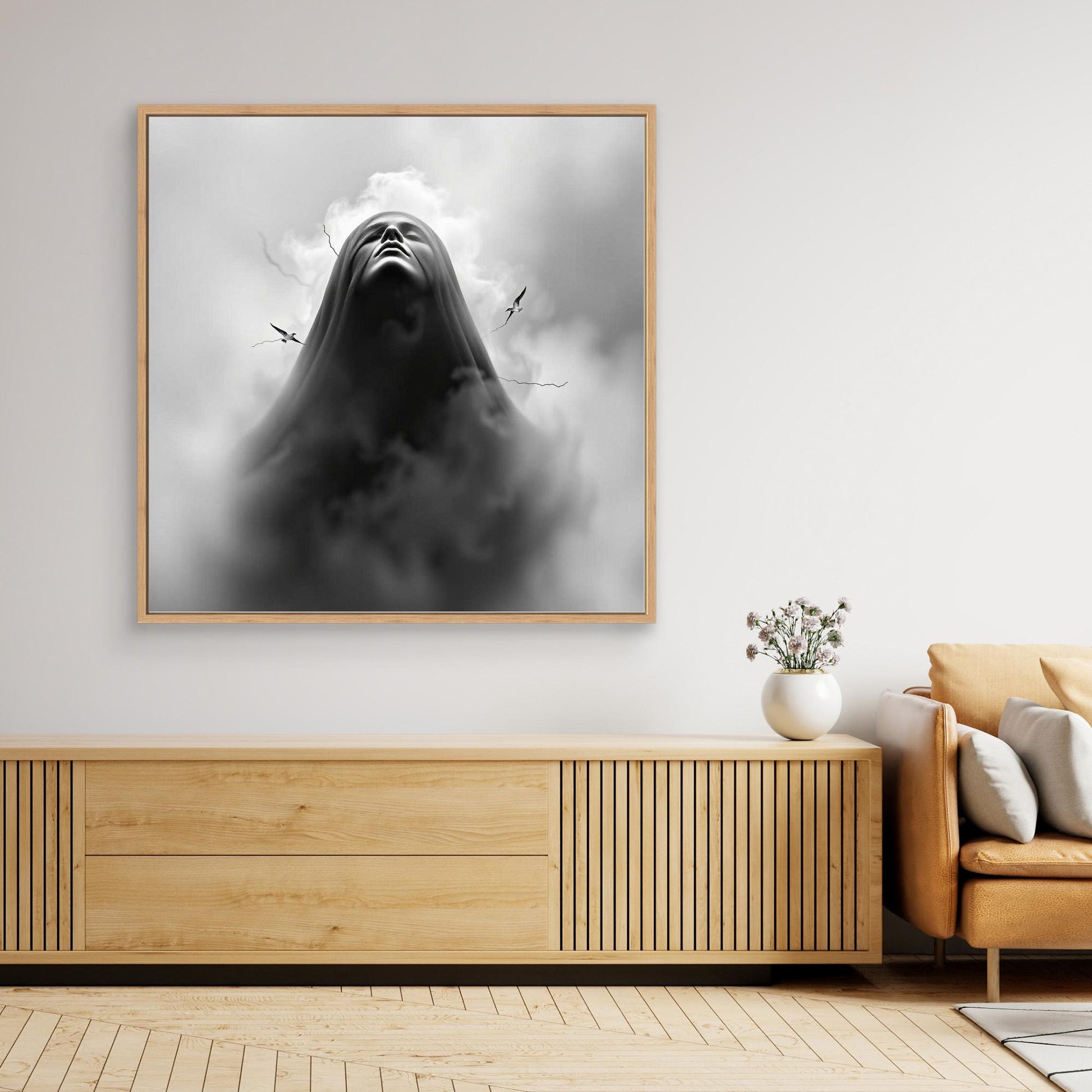 Ascension Through the Storm – Surreal Black and White Canvas Wall Art