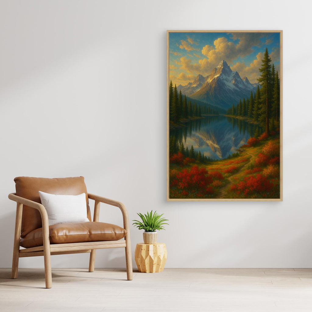 Mountain Reflection Canvas Wall Art – Autumn Forest Landscape Print