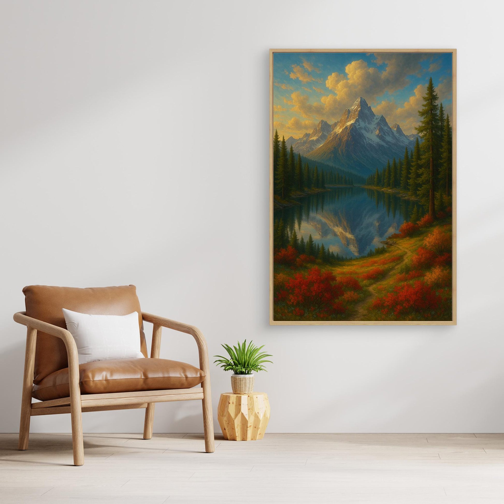 Mountain Reflection Canvas Wall Art – Autumn Forest Landscape Print