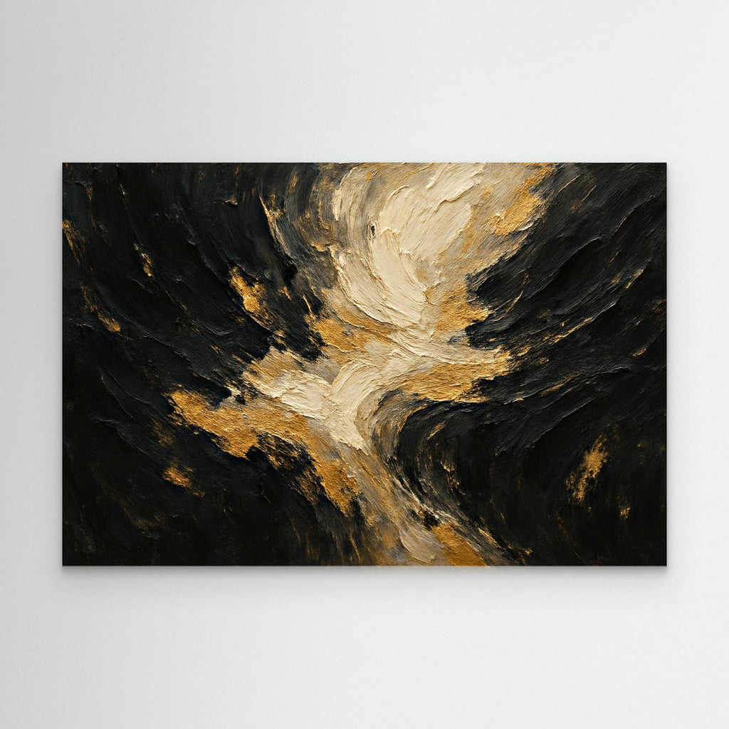 Gold and Black Textured Canvas Wall Art – Abstract Flow