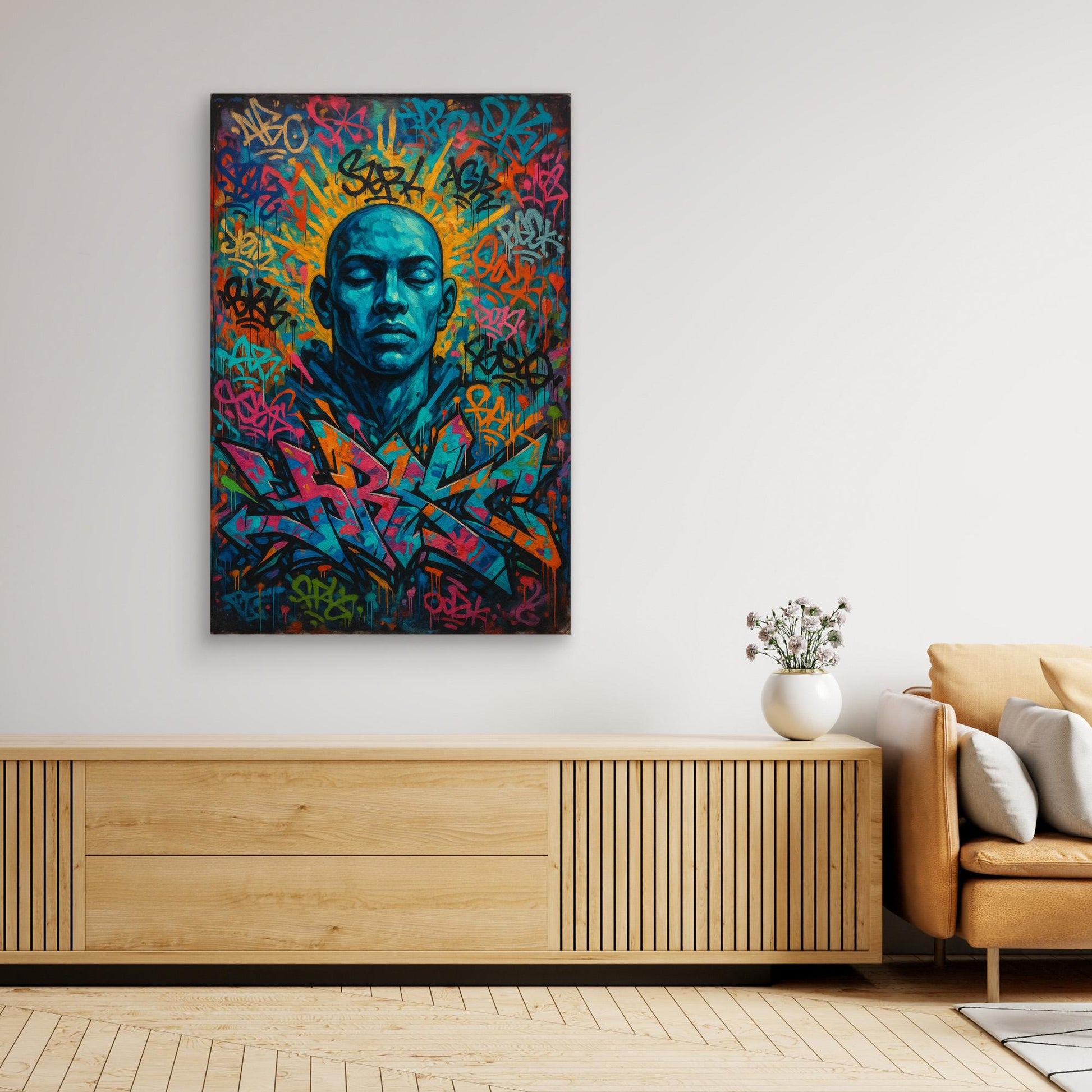 Urban Soul Expression – Vibrant Graffiti Portrait Canvas Wall Art
