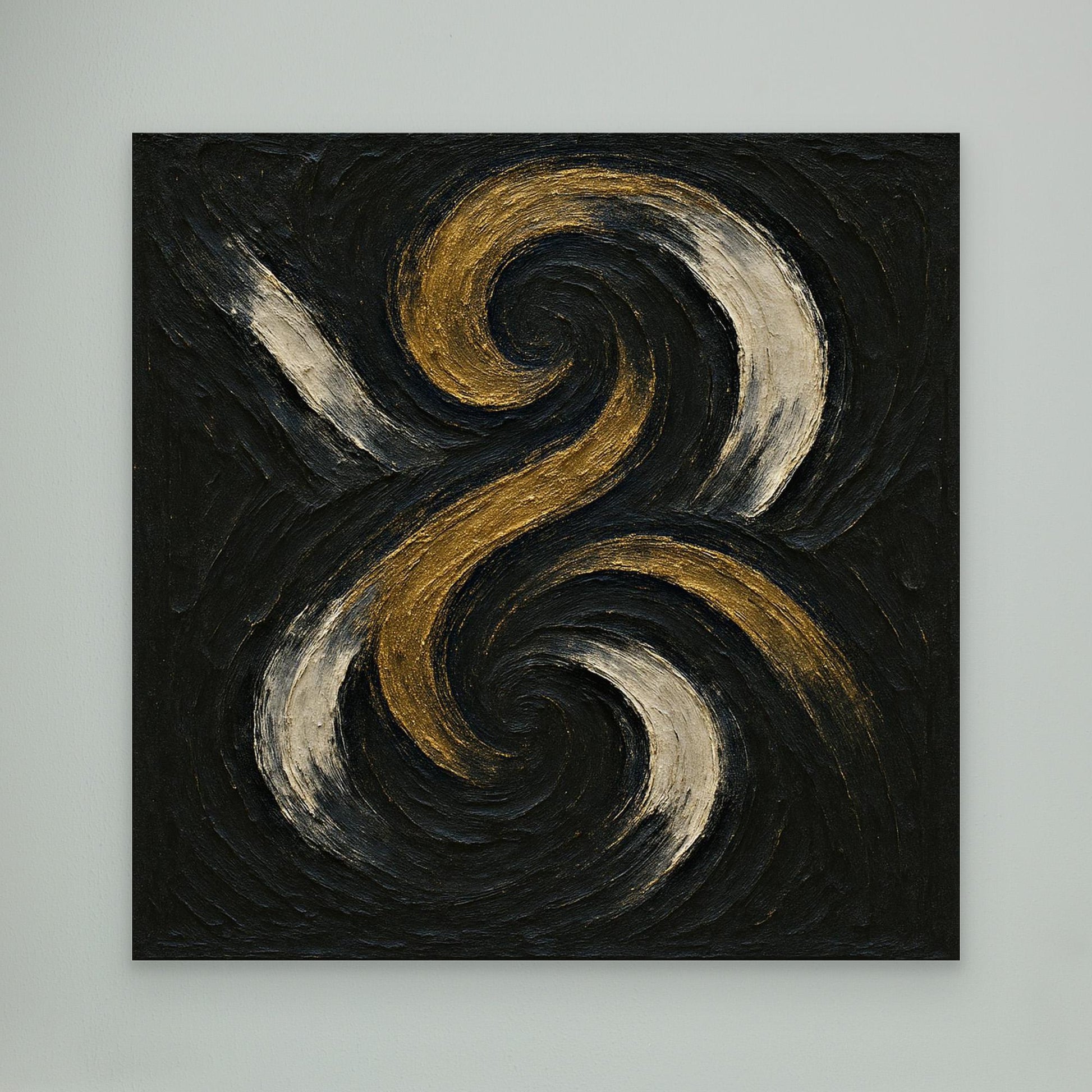 Spiral Abstract Canvas Wall Art – Gold and Black Modern Print