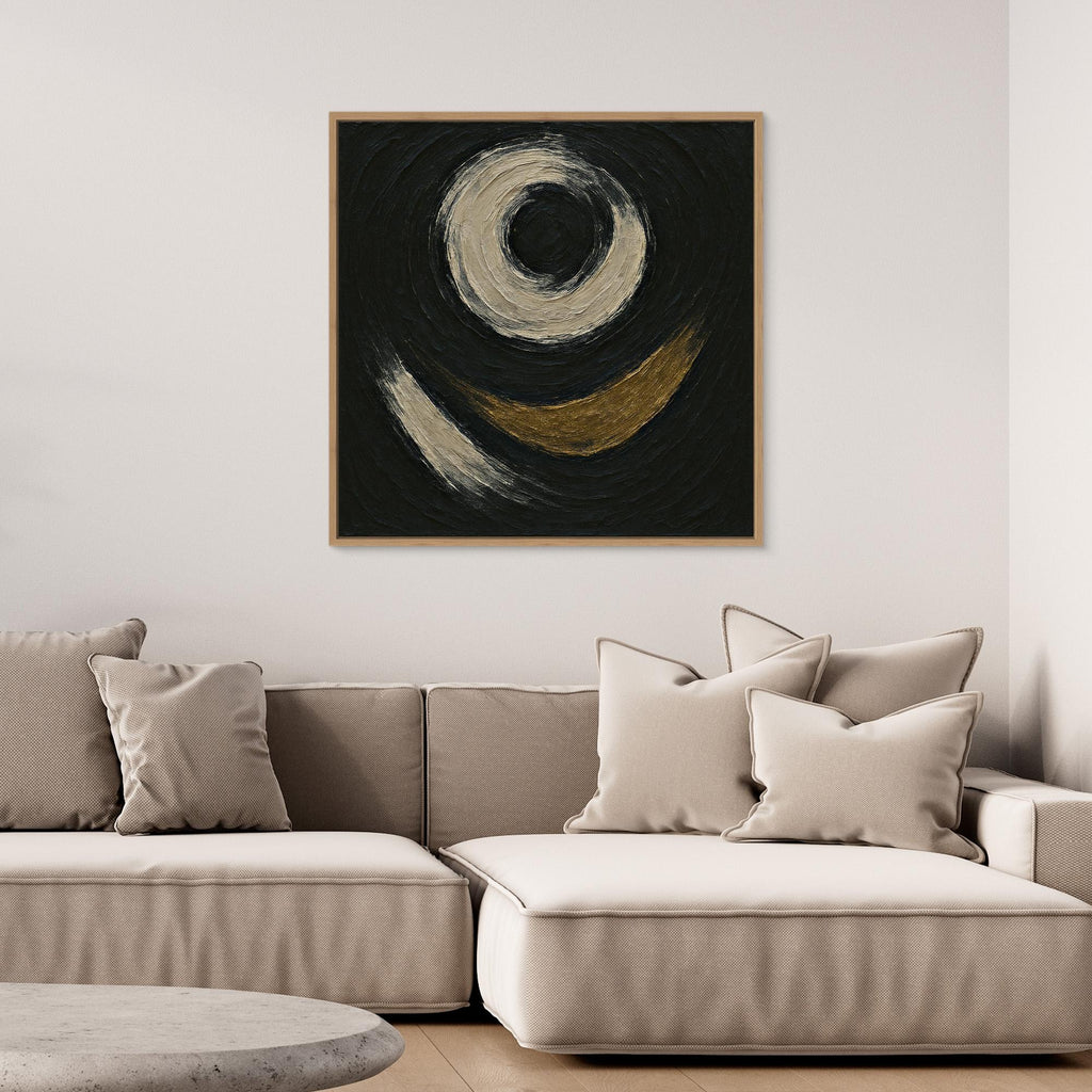 Abstract Circle Canvas Wall Art – Textured Black and Gold Print