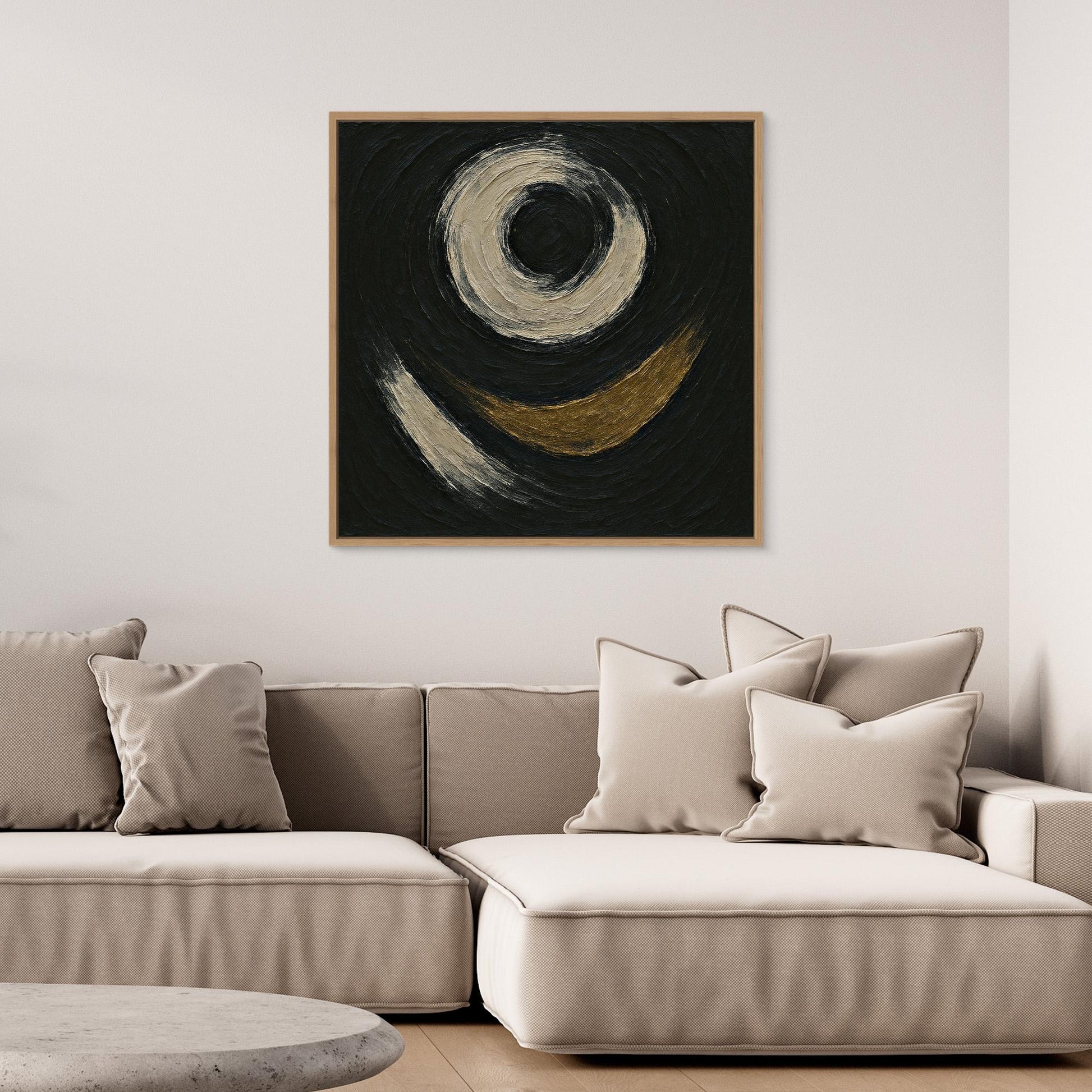 Abstract Circle Canvas Wall Art – Textured Black and Gold Print