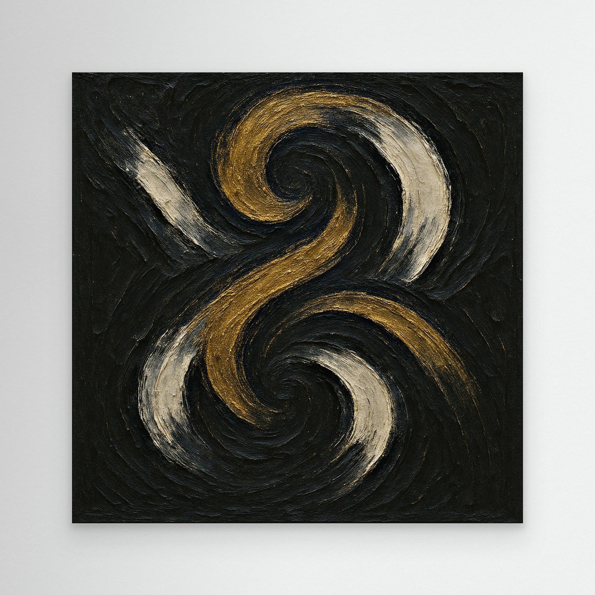 Spiral Abstract Canvas Wall Art – Gold and Black Modern Print