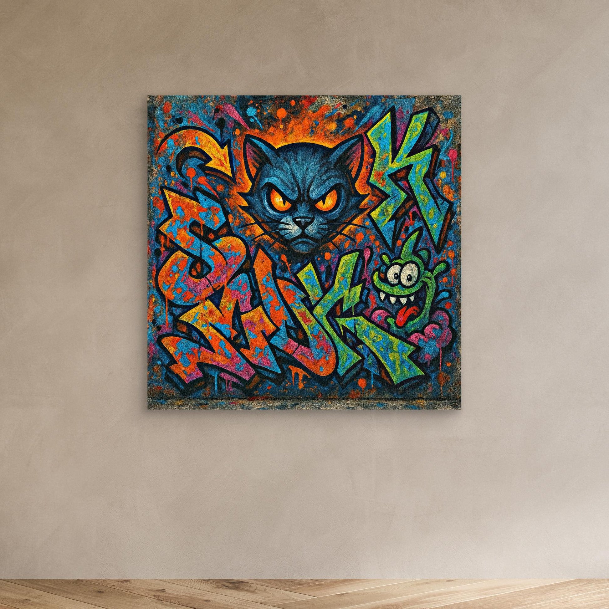 Fierce Feline – Urban Graffiti Cat Canvas Wall Art | Bold Street Art Print