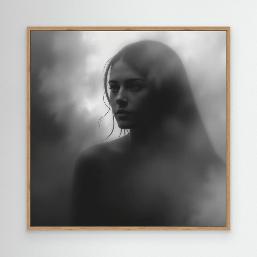 Veiled in Shadows – Black and White Portrait Canvas Print | Emotional Fine Art Photography