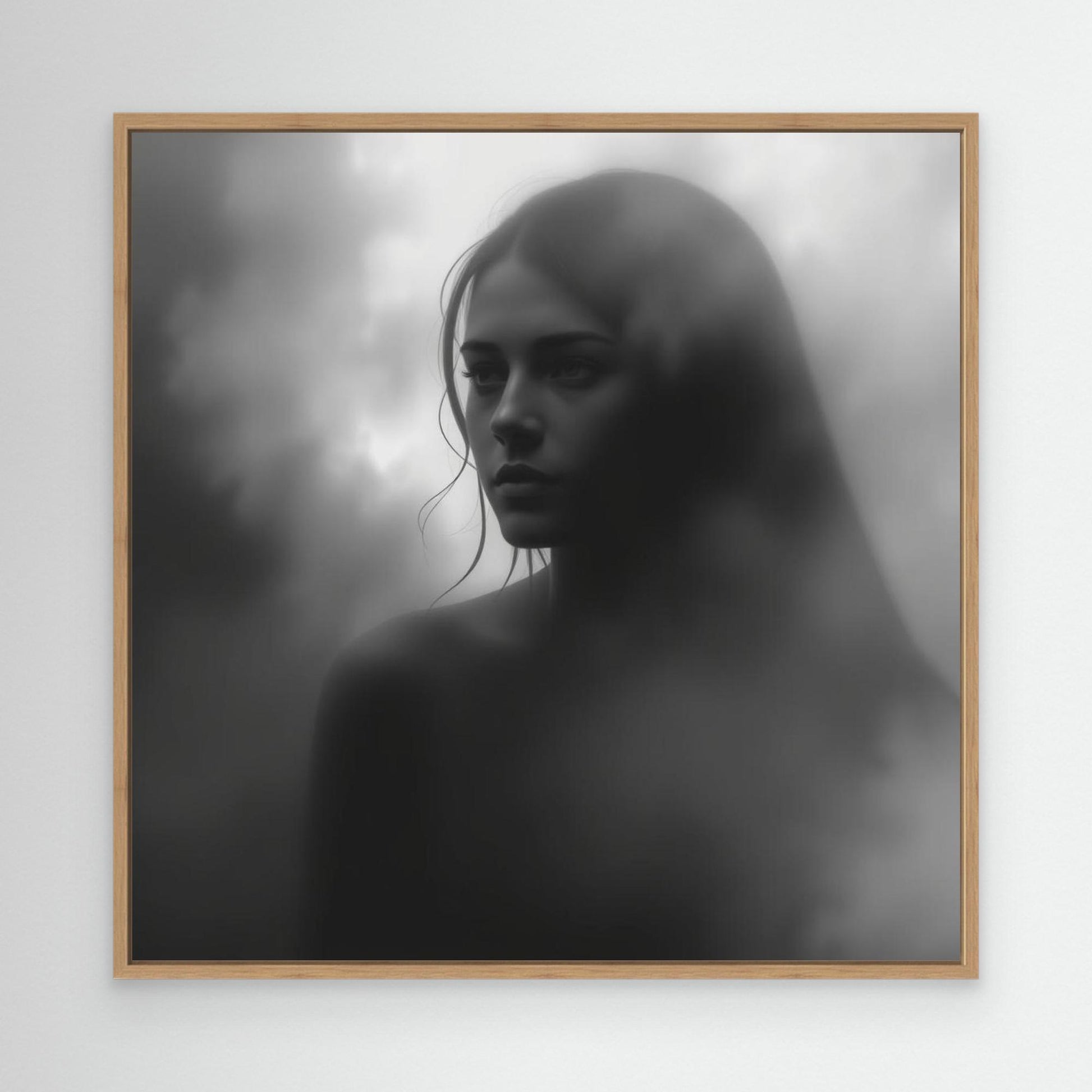 Veiled in Shadows – Black and White Portrait Canvas Print | Emotional Fine Art Photography