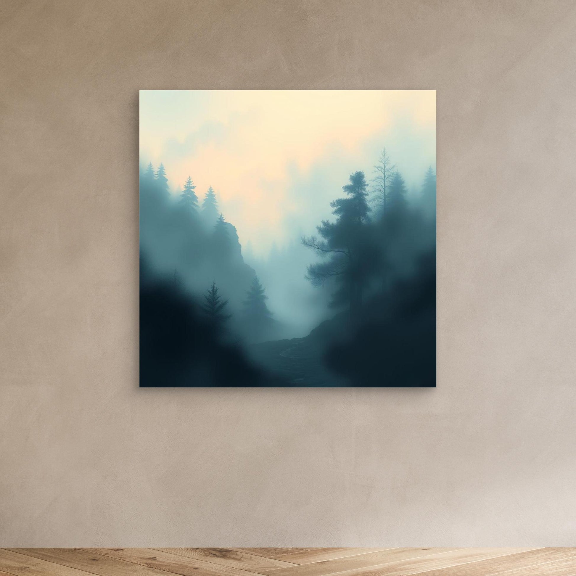 Misty Forest Silence – Minimalist Nature Canvas Wall Art for Calm Interiors