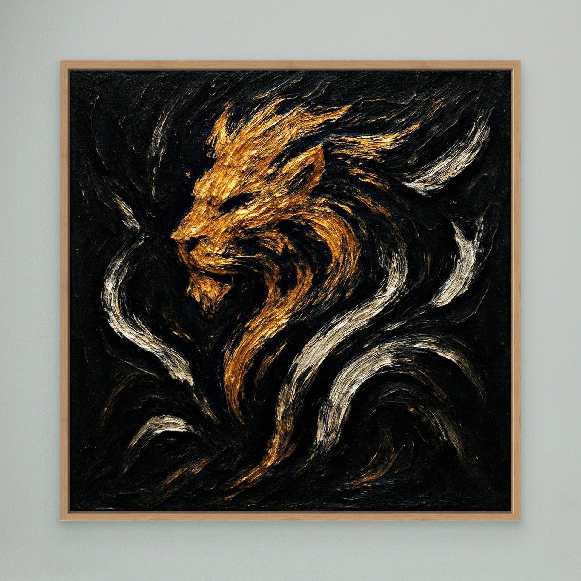 Abstract Lion Canvas Wall Art – Gold and Black Modern Print