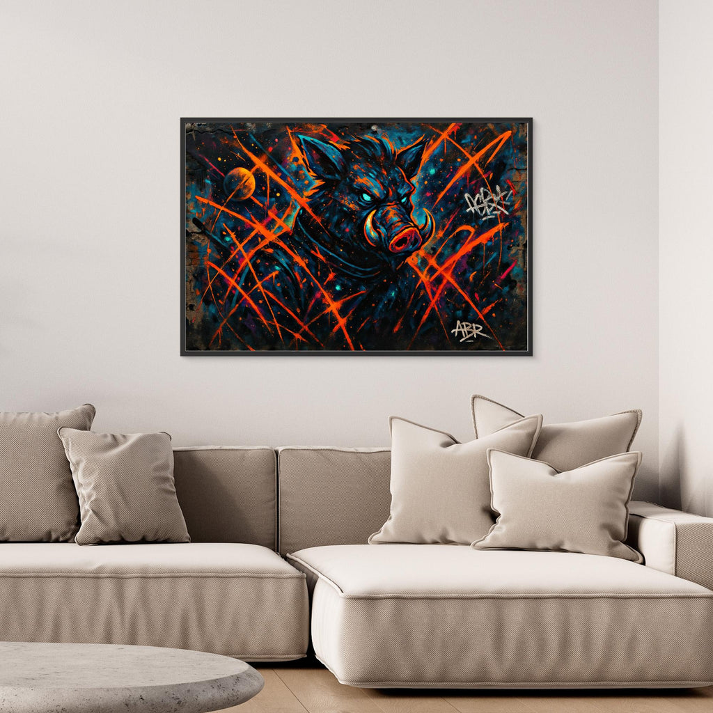 Space Boar Canvas Wall Art – Neon Graffiti Style
