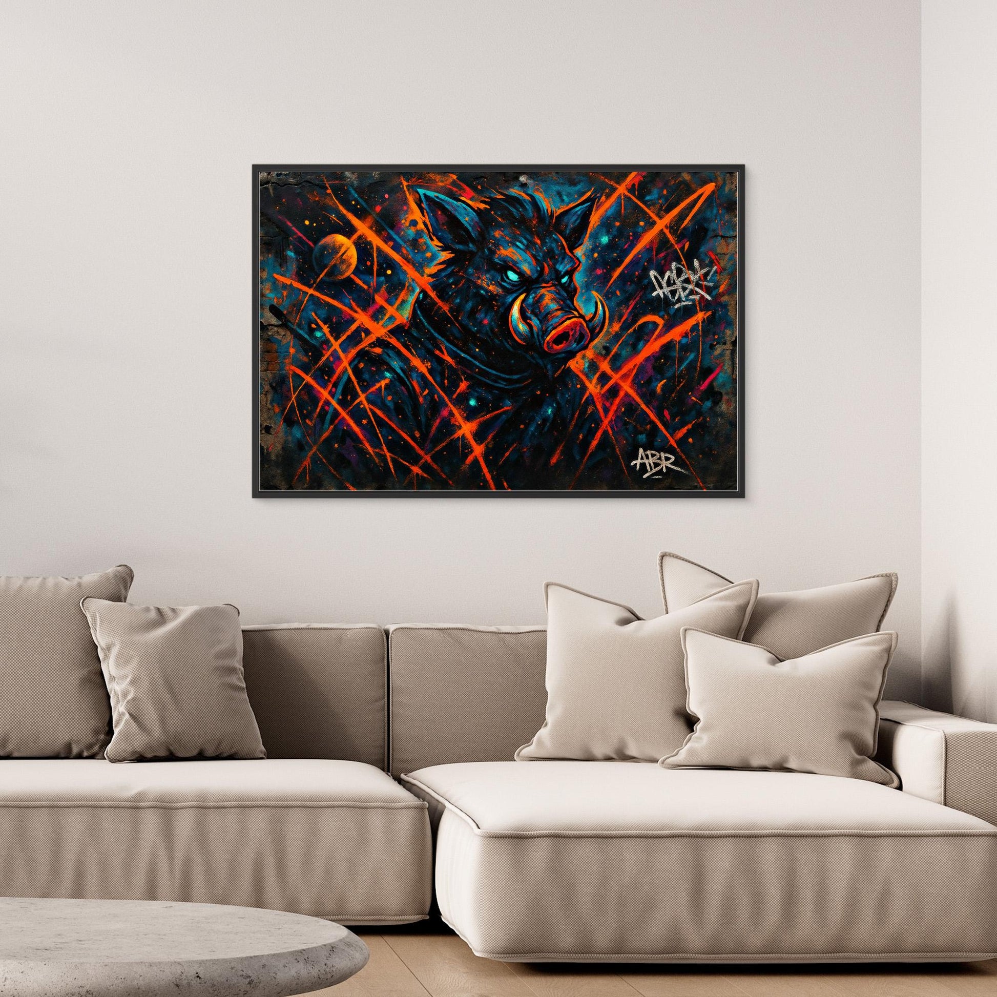 Space Boar Canvas Wall Art – Neon Graffiti Style
