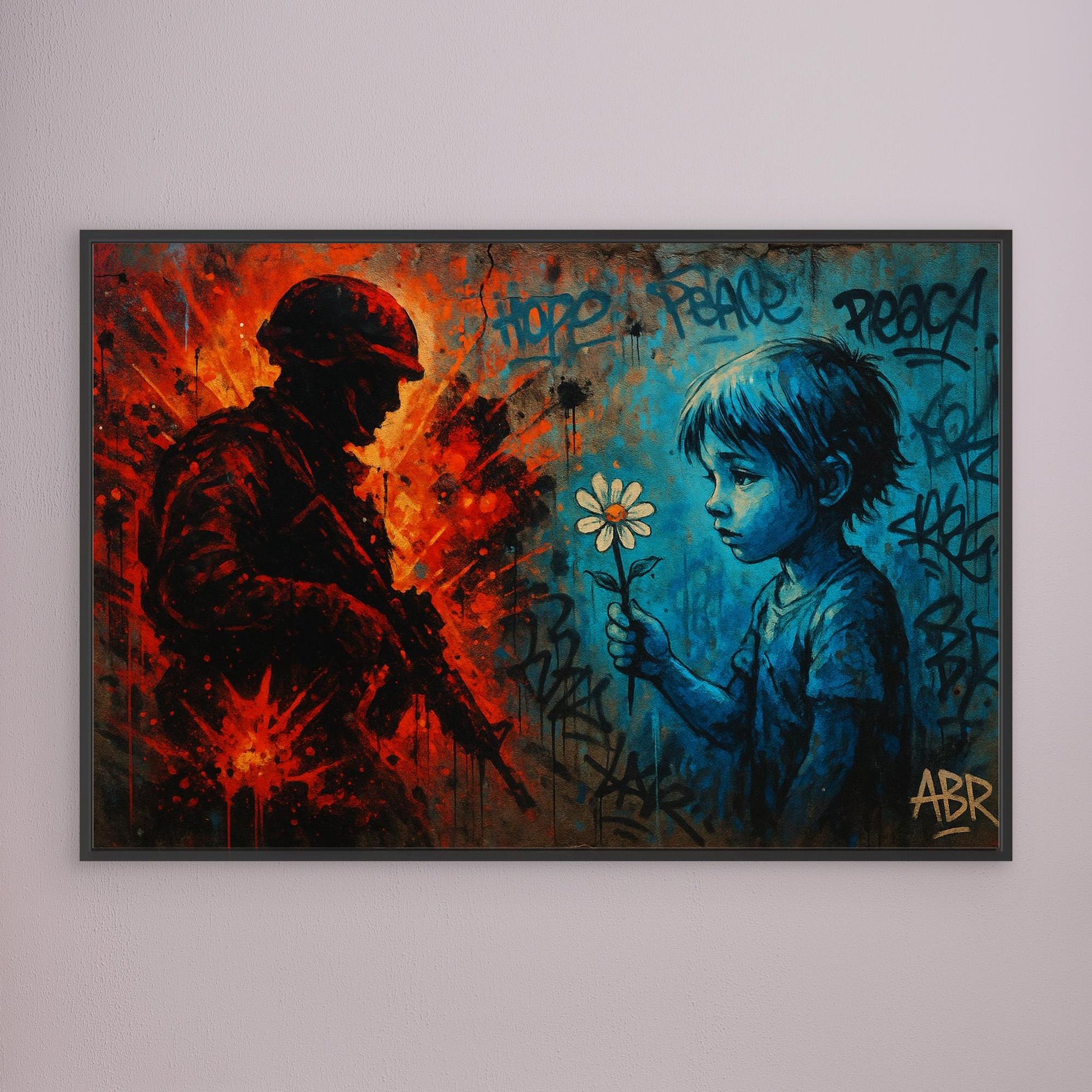 Peace vs War Canvas Wall Art – Graffiti Style Statement Print