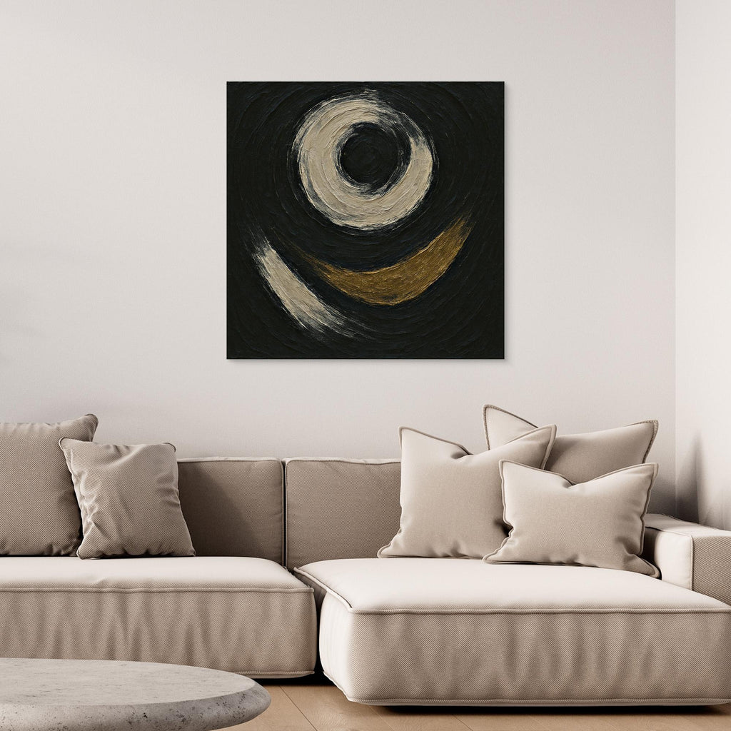 Abstract Circle Canvas Wall Art – Textured Black and Gold Print
