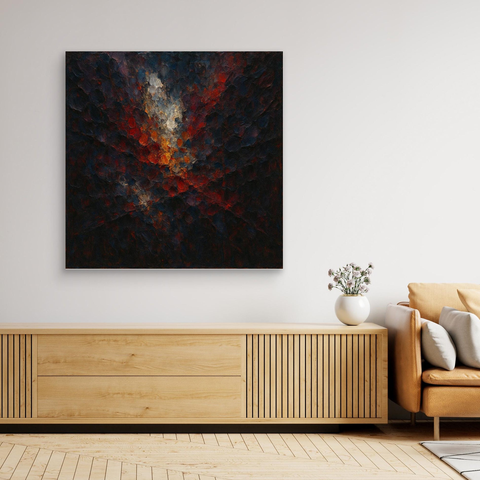 Abstract Flame Burst – Textured Canvas Wall Art in Red & Gold