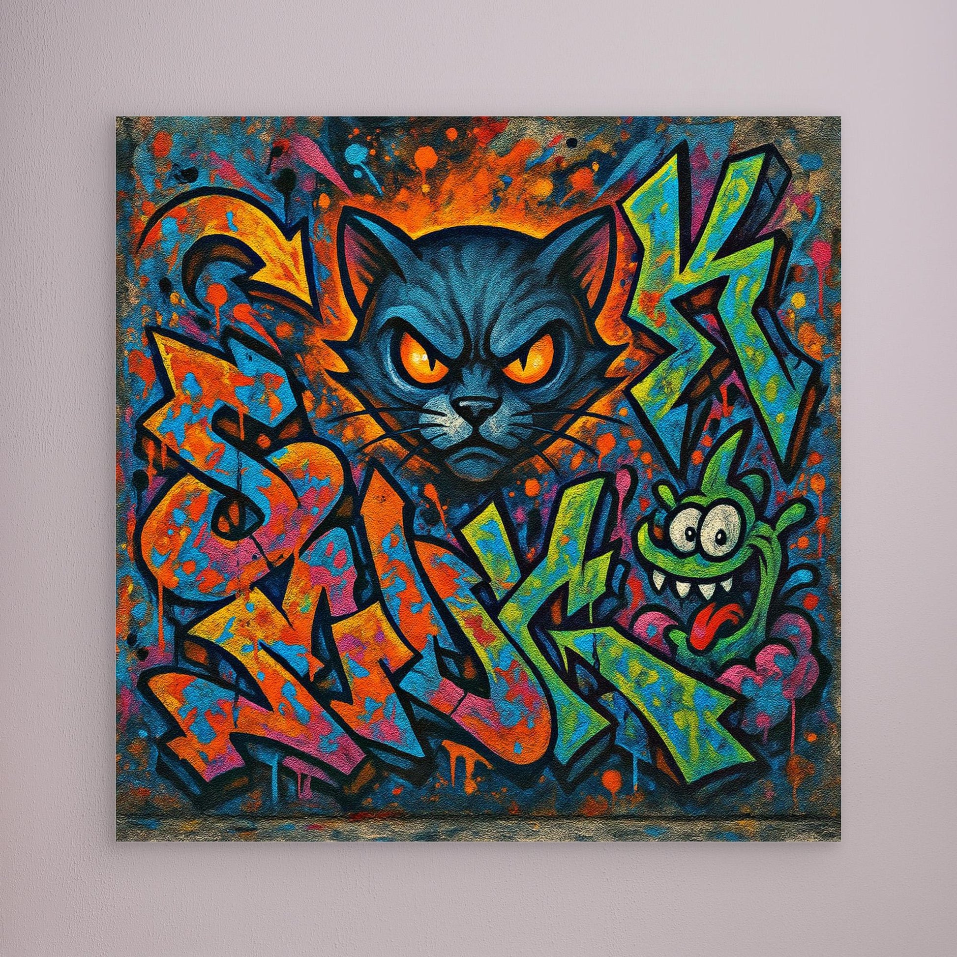 Fierce Feline – Urban Graffiti Cat Canvas Wall Art | Bold Street Art Print