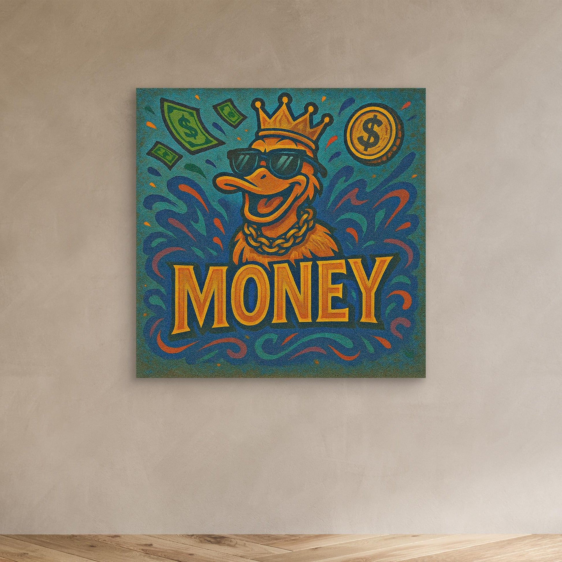 Rich Duck Vibes – Graffiti Style Money Art Print on Canvas | Hip-Hop Street Art Wall Decor