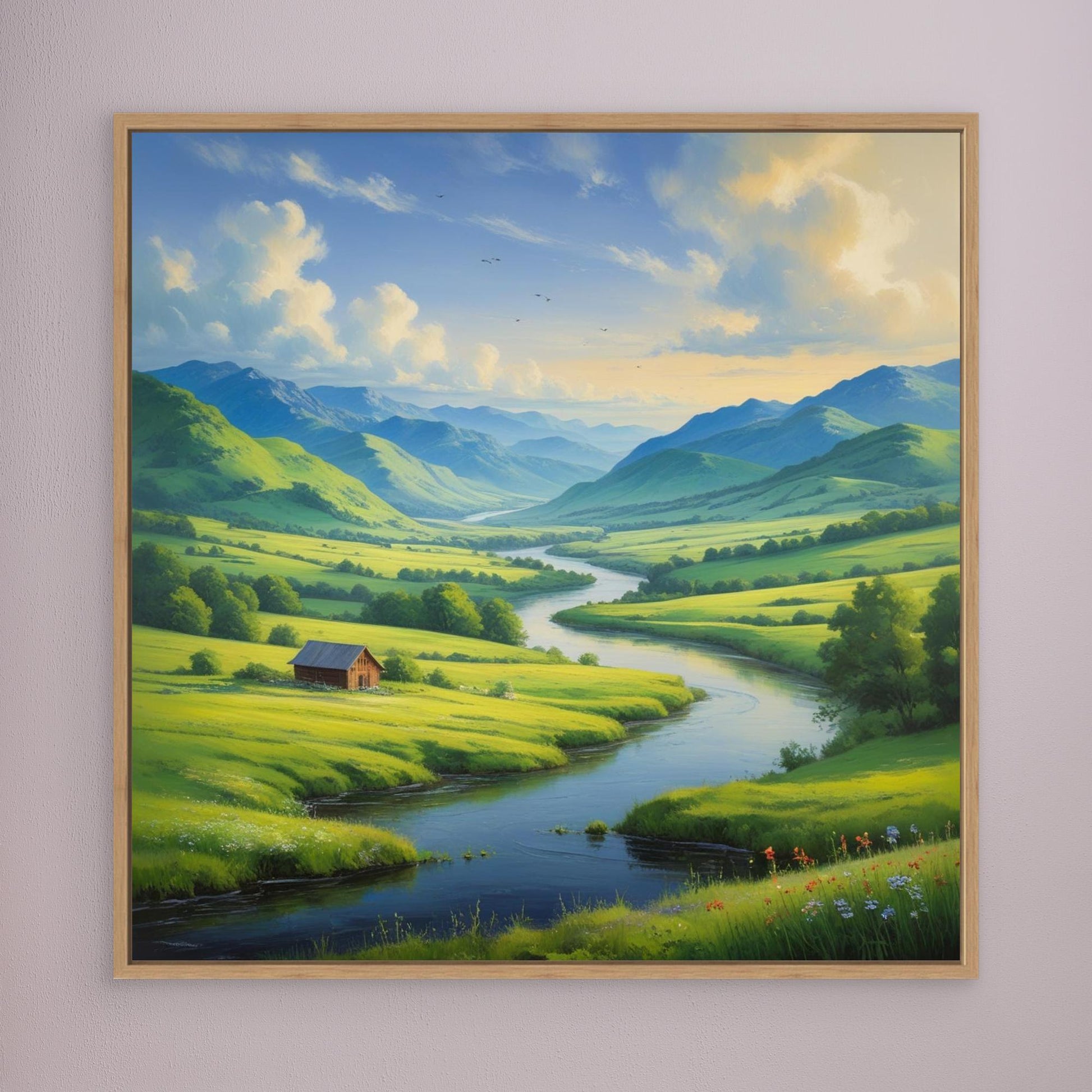 Valley of Light – Peaceful Mountain River Landscape Canvas