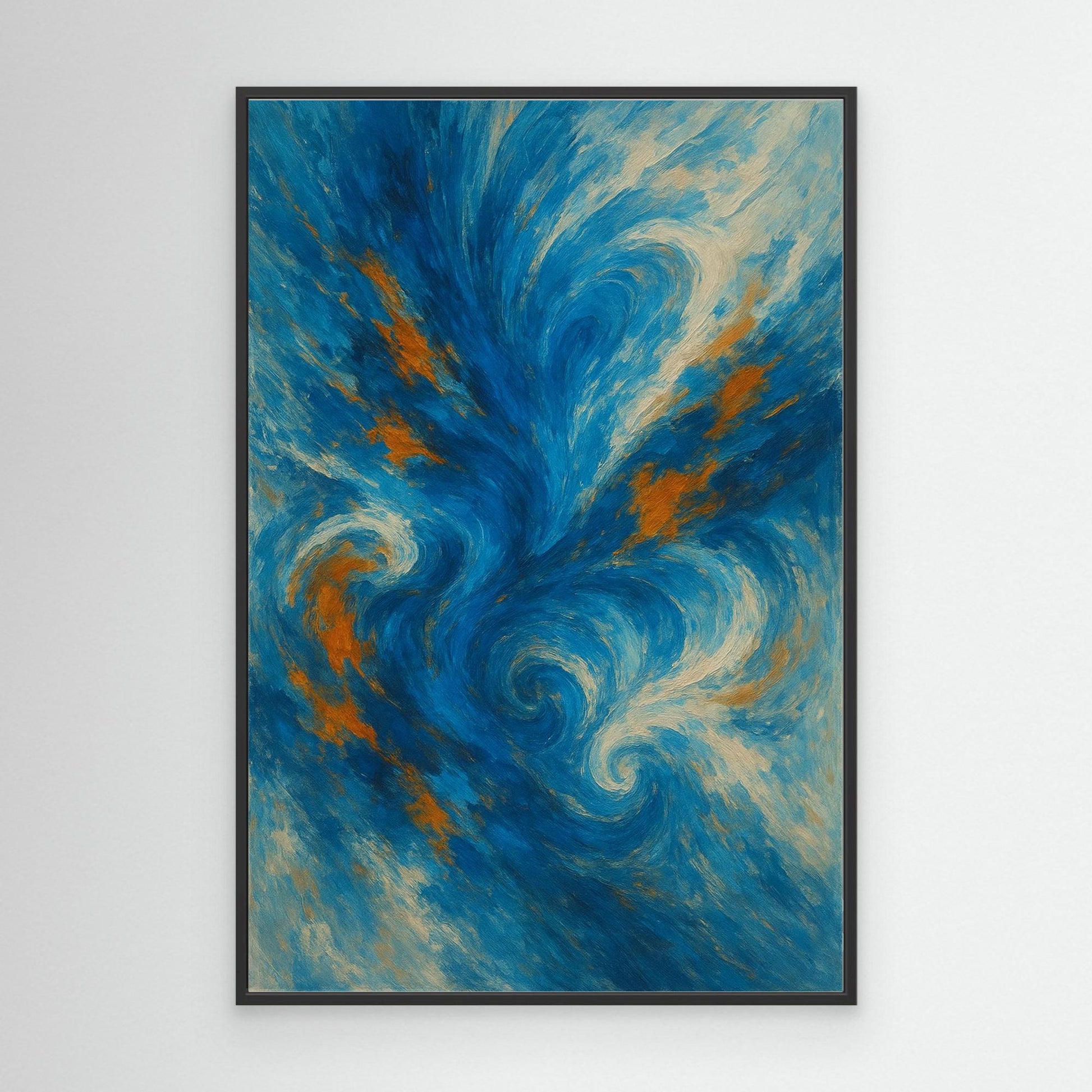 Abstract Ocean Swirl Canvas Wall Art – Blue and Orange Brush Texture