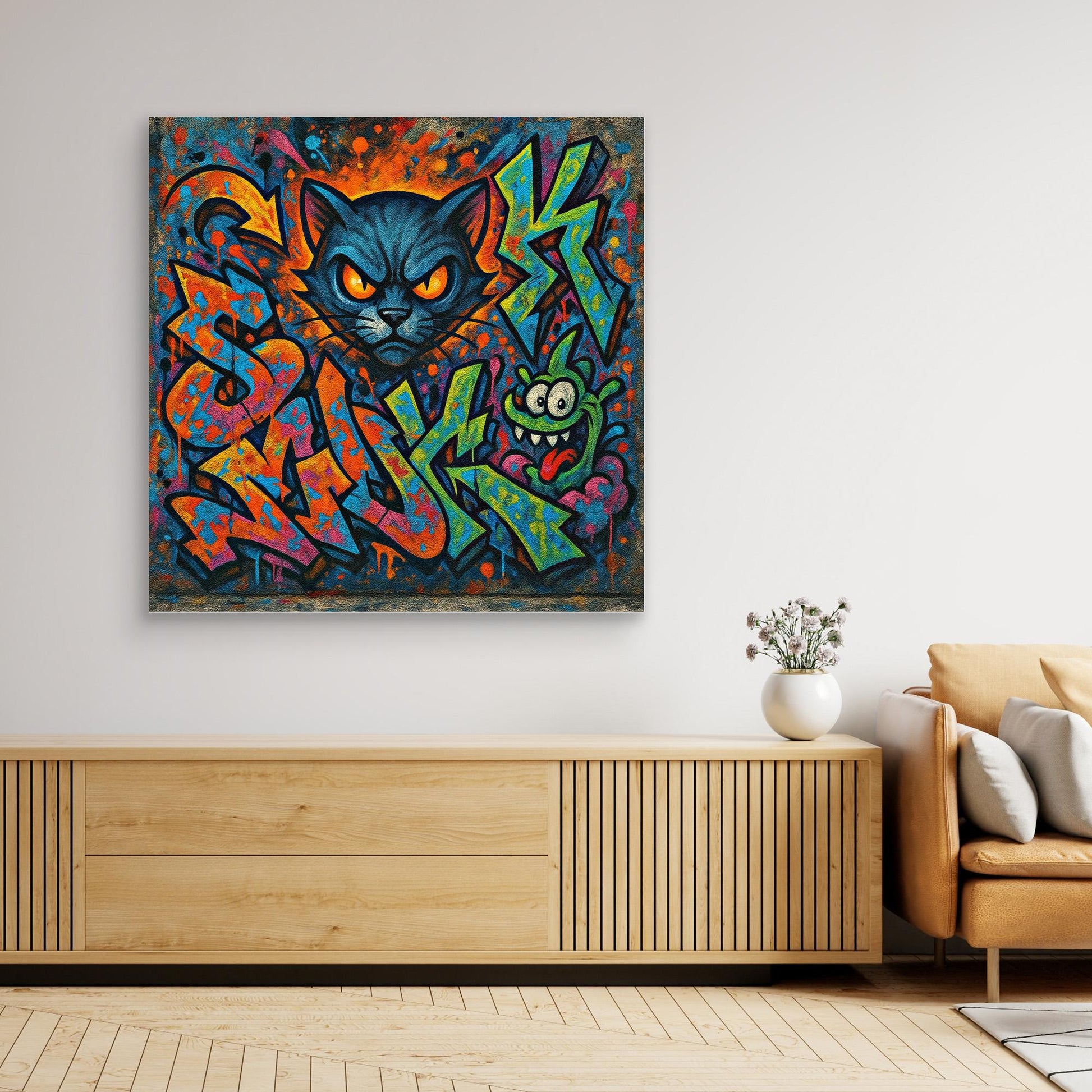 Fierce Feline – Urban Graffiti Cat Canvas Wall Art | Bold Street Art Print