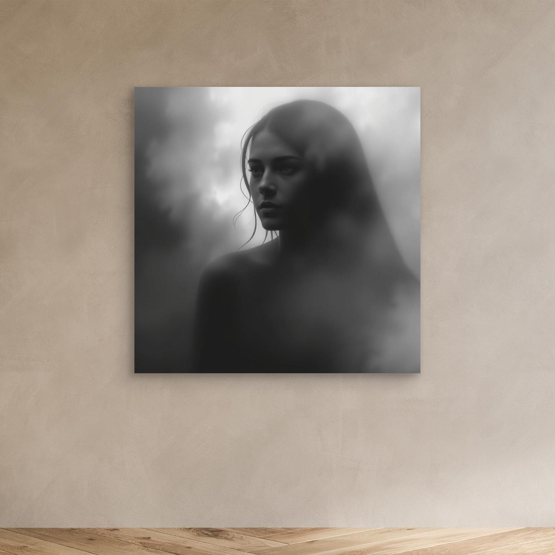 Veiled in Shadows – Black and White Portrait Canvas Print | Emotional Fine Art Photography