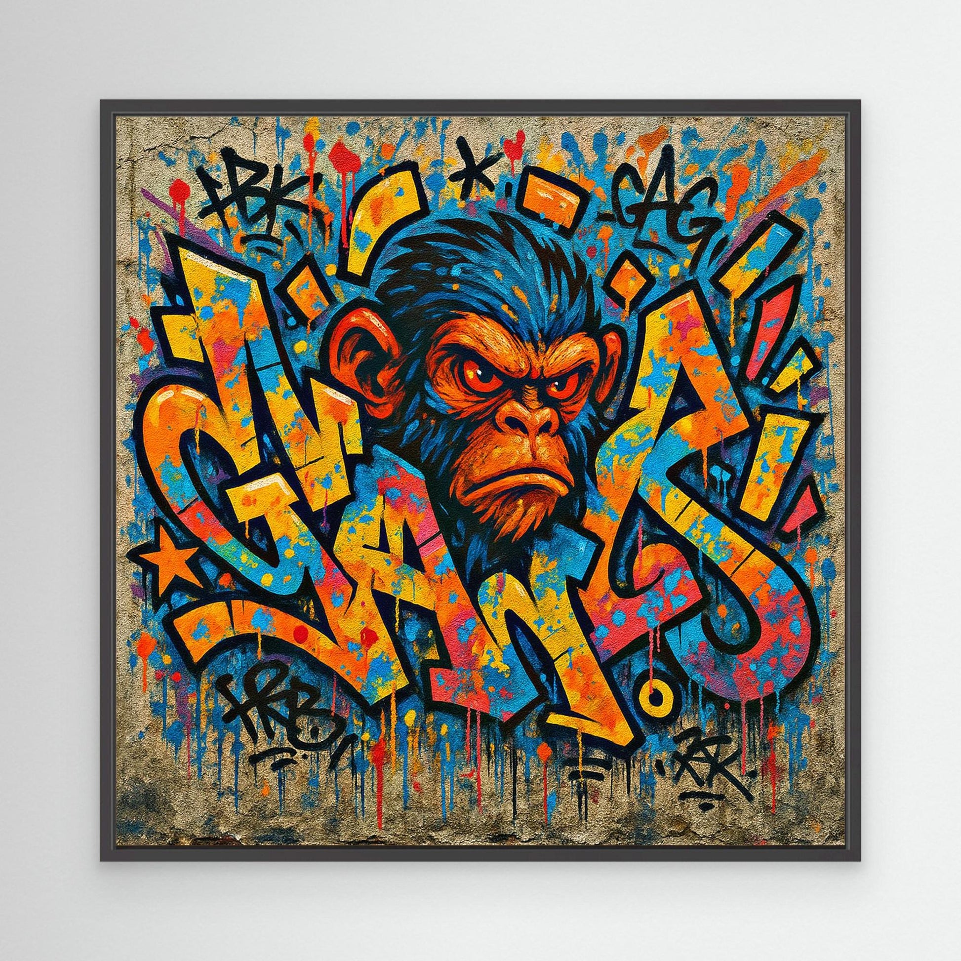 Graffiti Monkey Rage – Bold Urban Street Art Canvas Print | Colorful Pop Culture Wall Decor