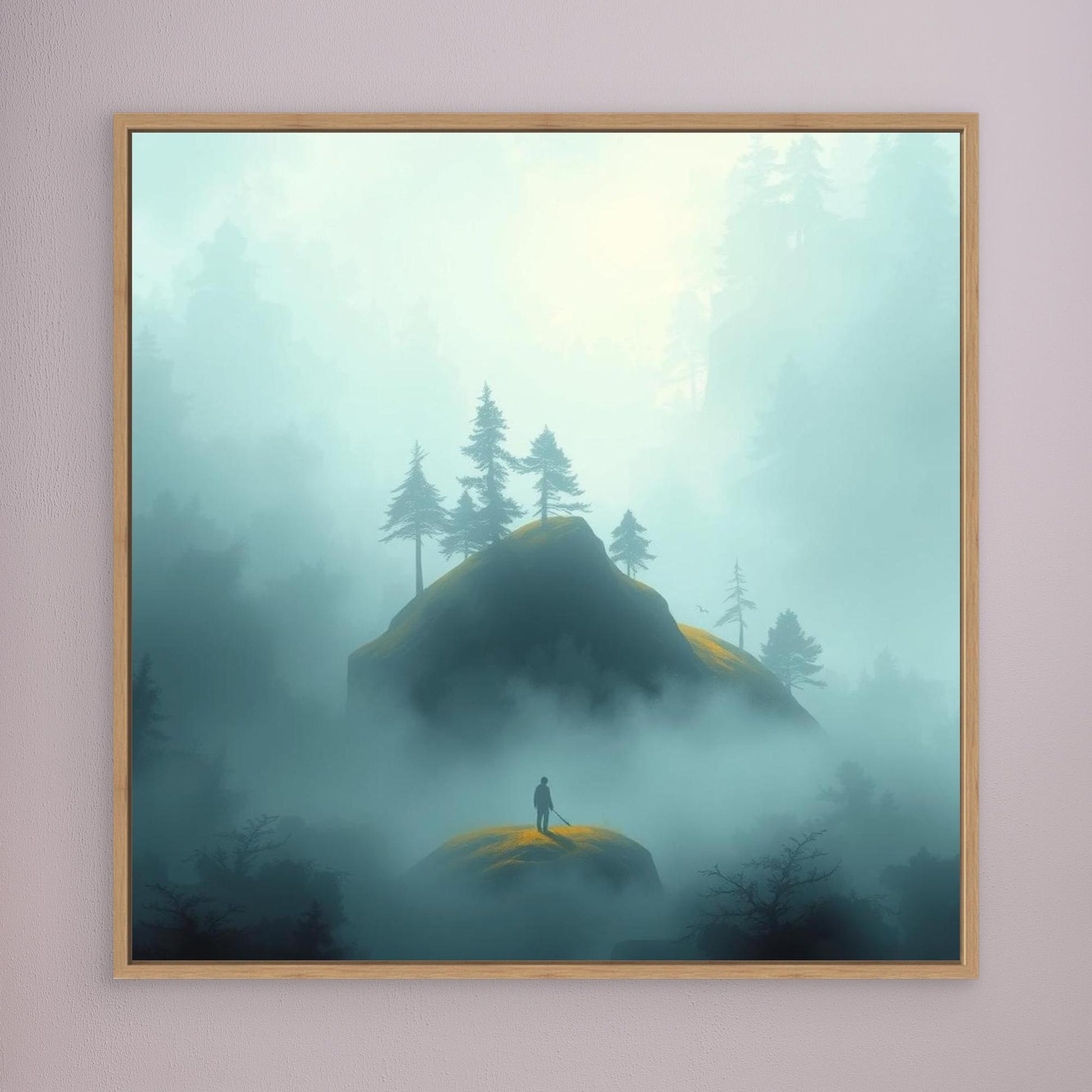 Echoes in the Mist – Minimalist Forest Landscape Canvas Wall Art