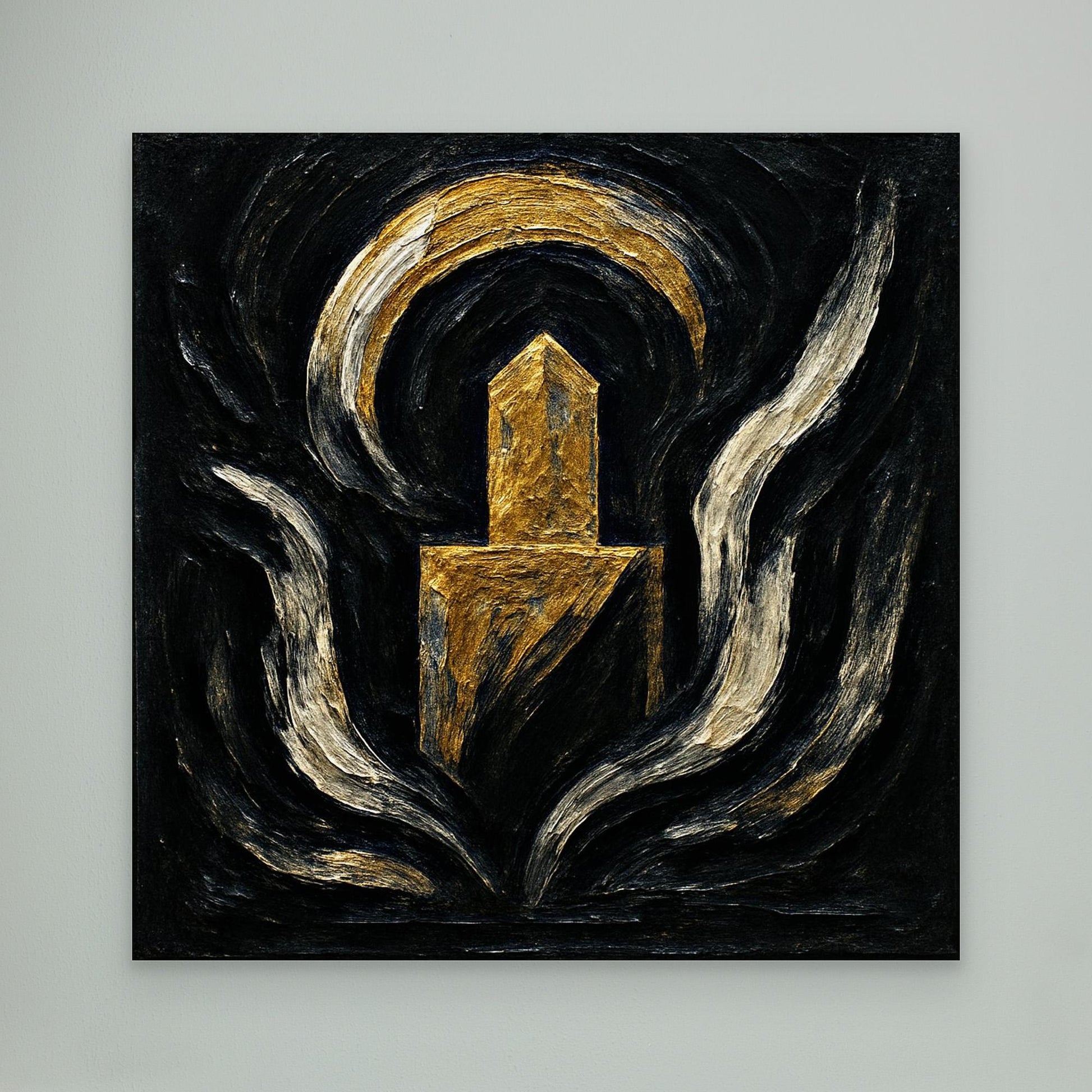 Abstract Monument Canvas Wall Art in Black and Gold