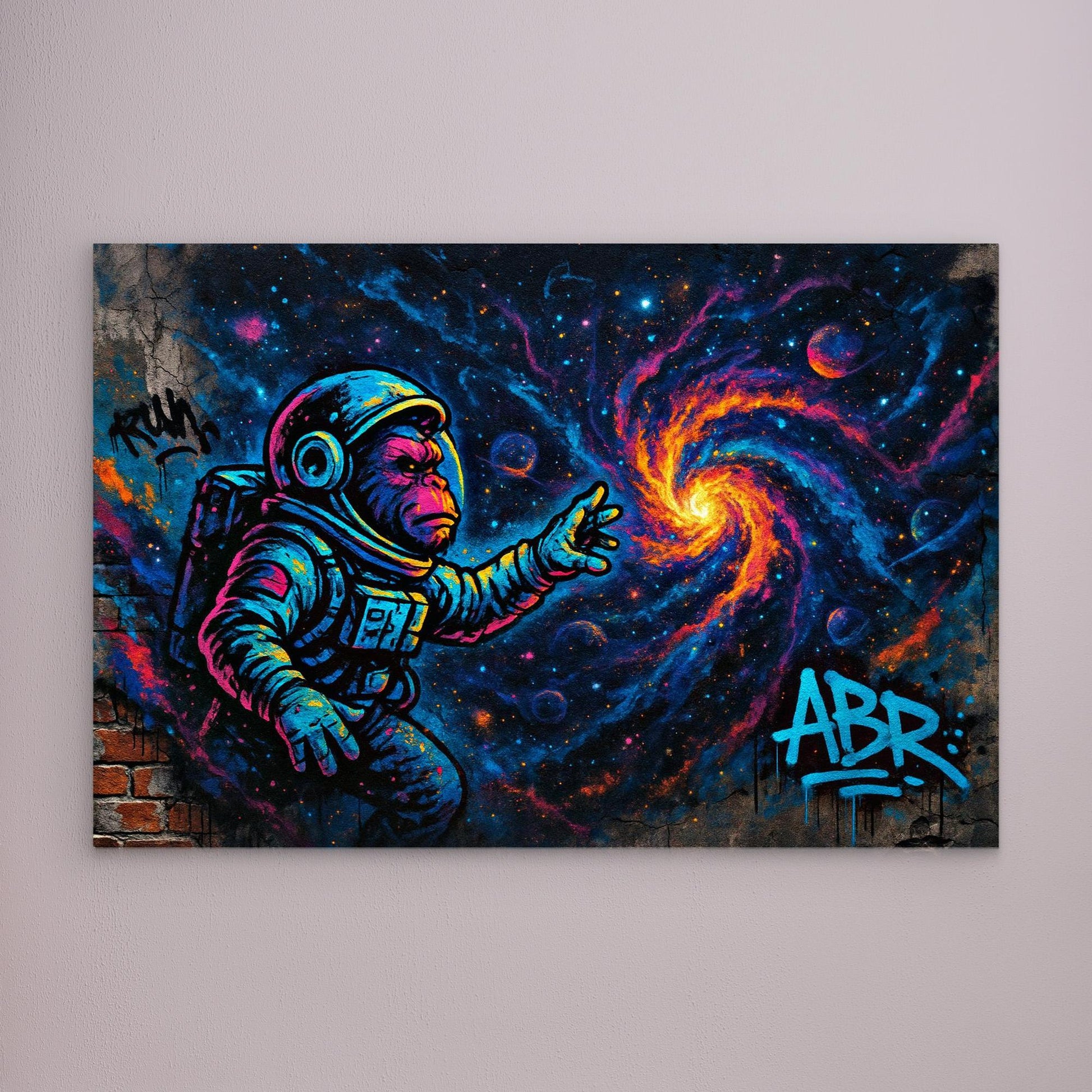 Astronaut Ape Canvas Wall Art – Neon Space Graffiti Print