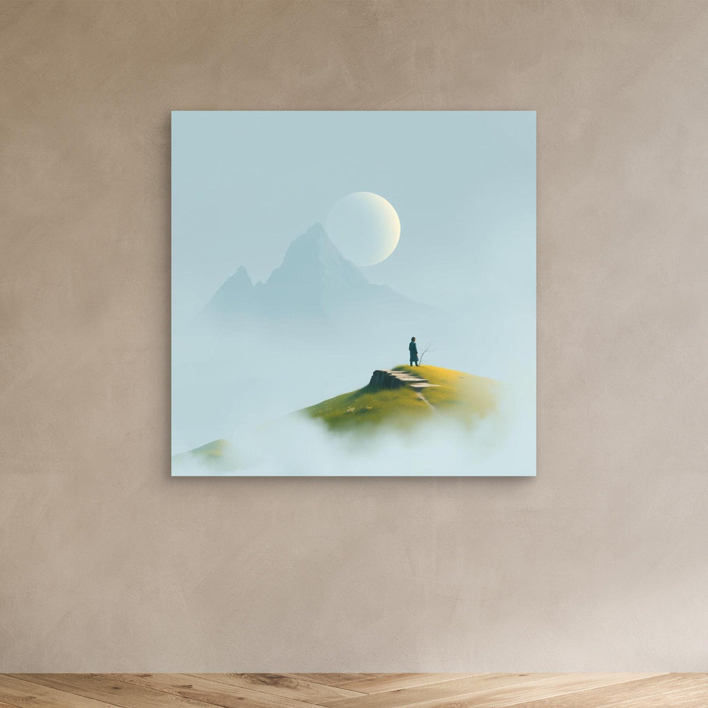 Solitude in the Mist – Minimalist Mountain Landscape Canvas Wall Art