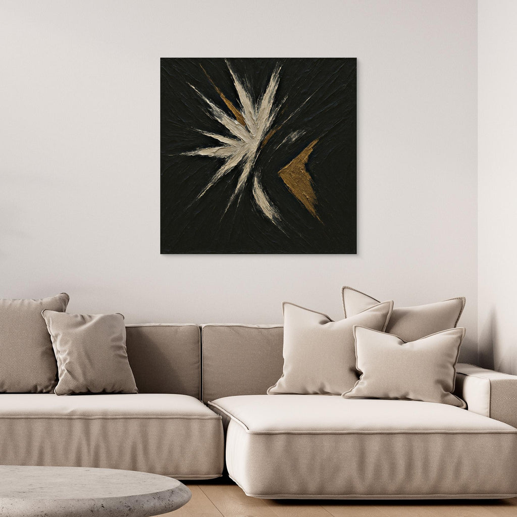Abstract Starburst Canvas Wall Art – Black, Gold & Ivory